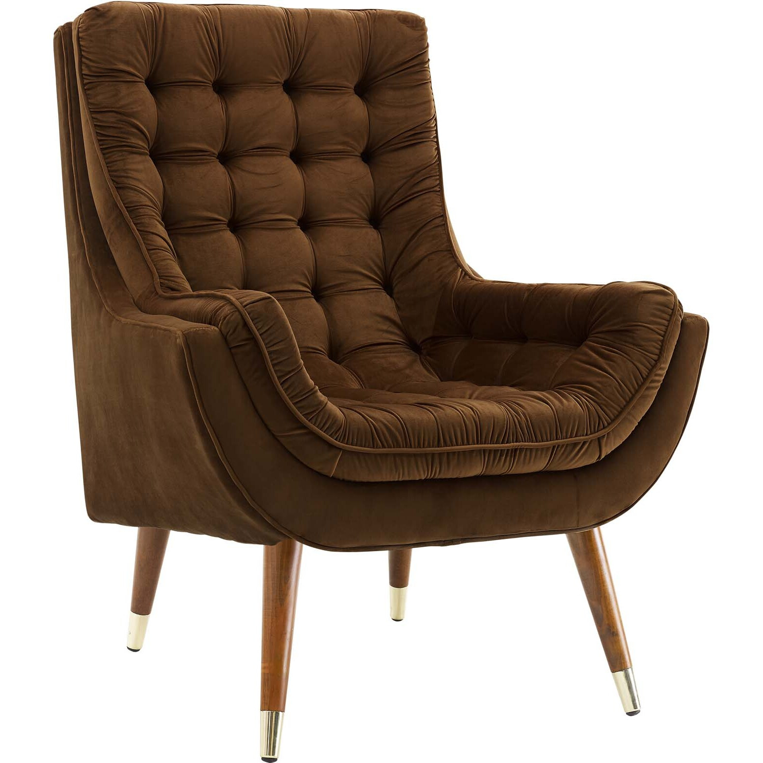 Suggest Button Tufted Upholstered Velvet Lounge Chair - Brown