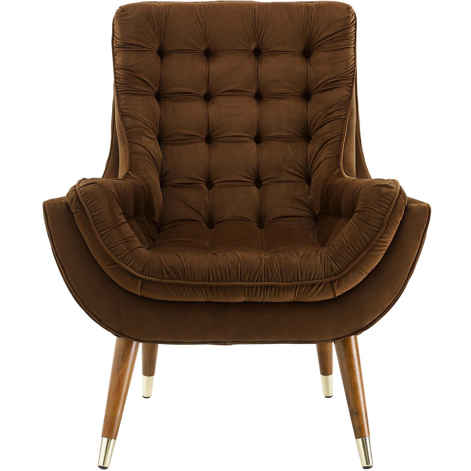 Suggest Button Tufted Upholstered Velvet Lounge Chair - Brown
