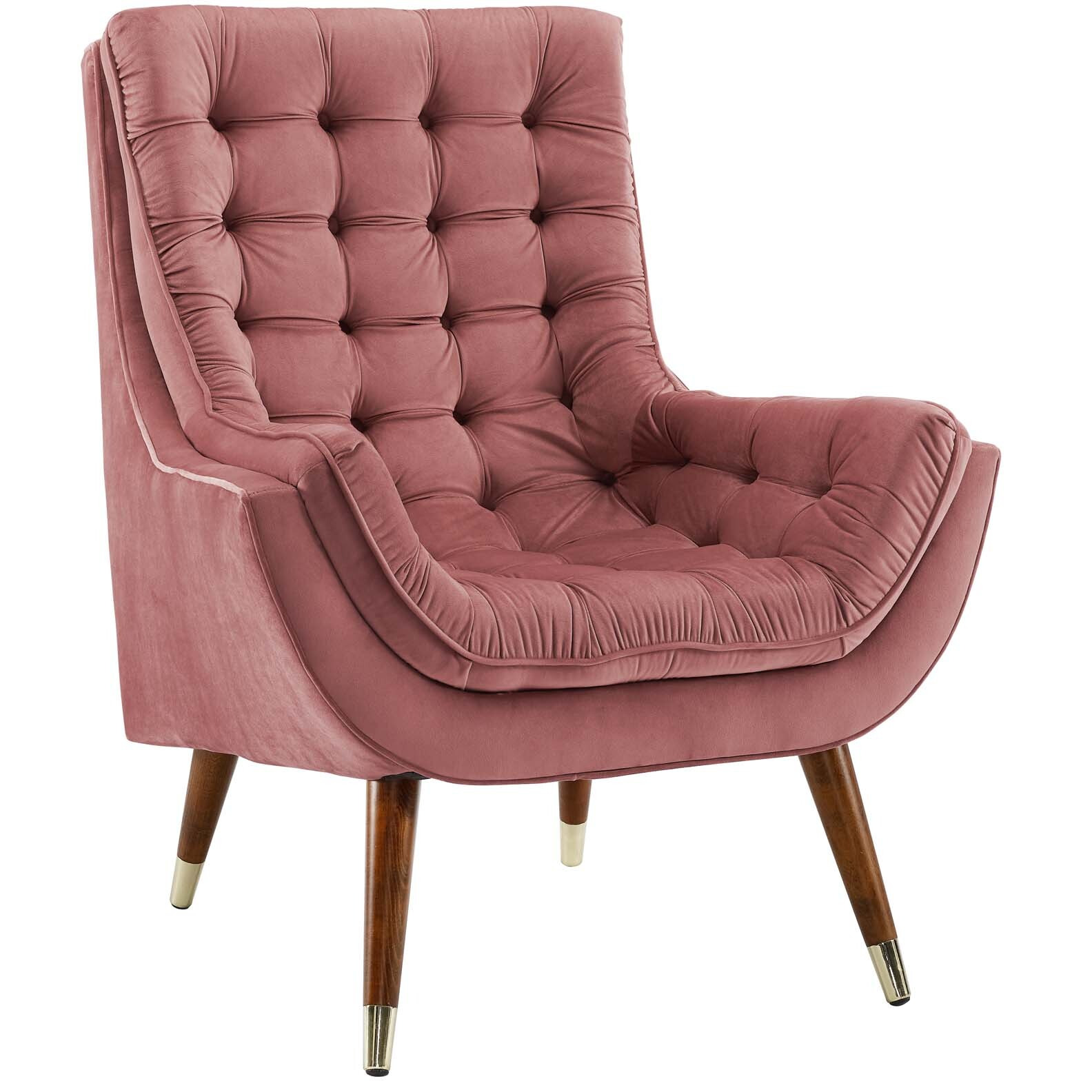 Suggest Button Tufted Upholstered Velvet Lounge Chair - Dusty Rose