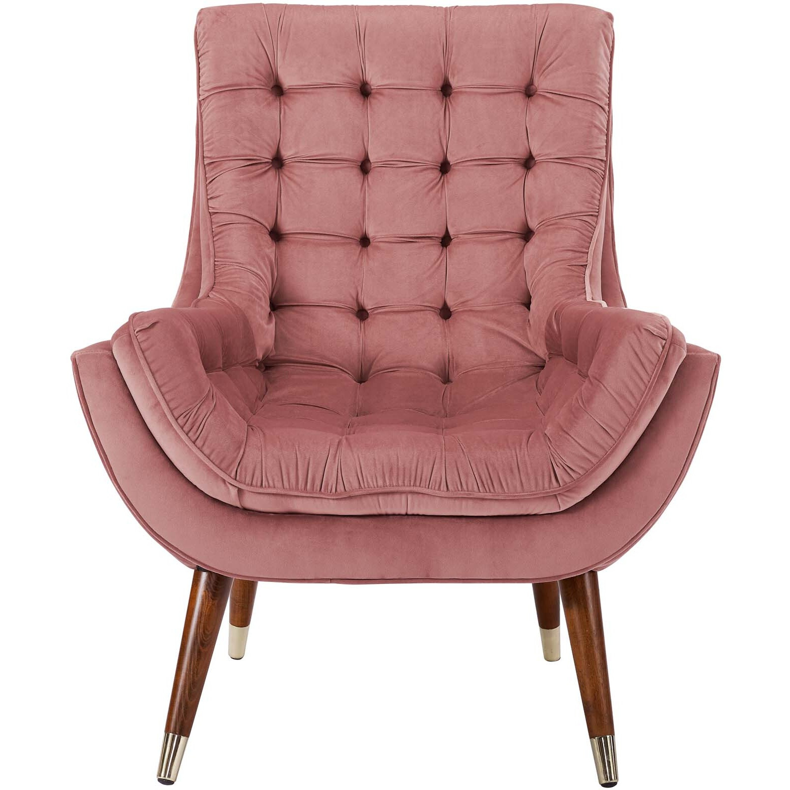 Suggest Button Tufted Upholstered Velvet Lounge Chair - Dusty Rose