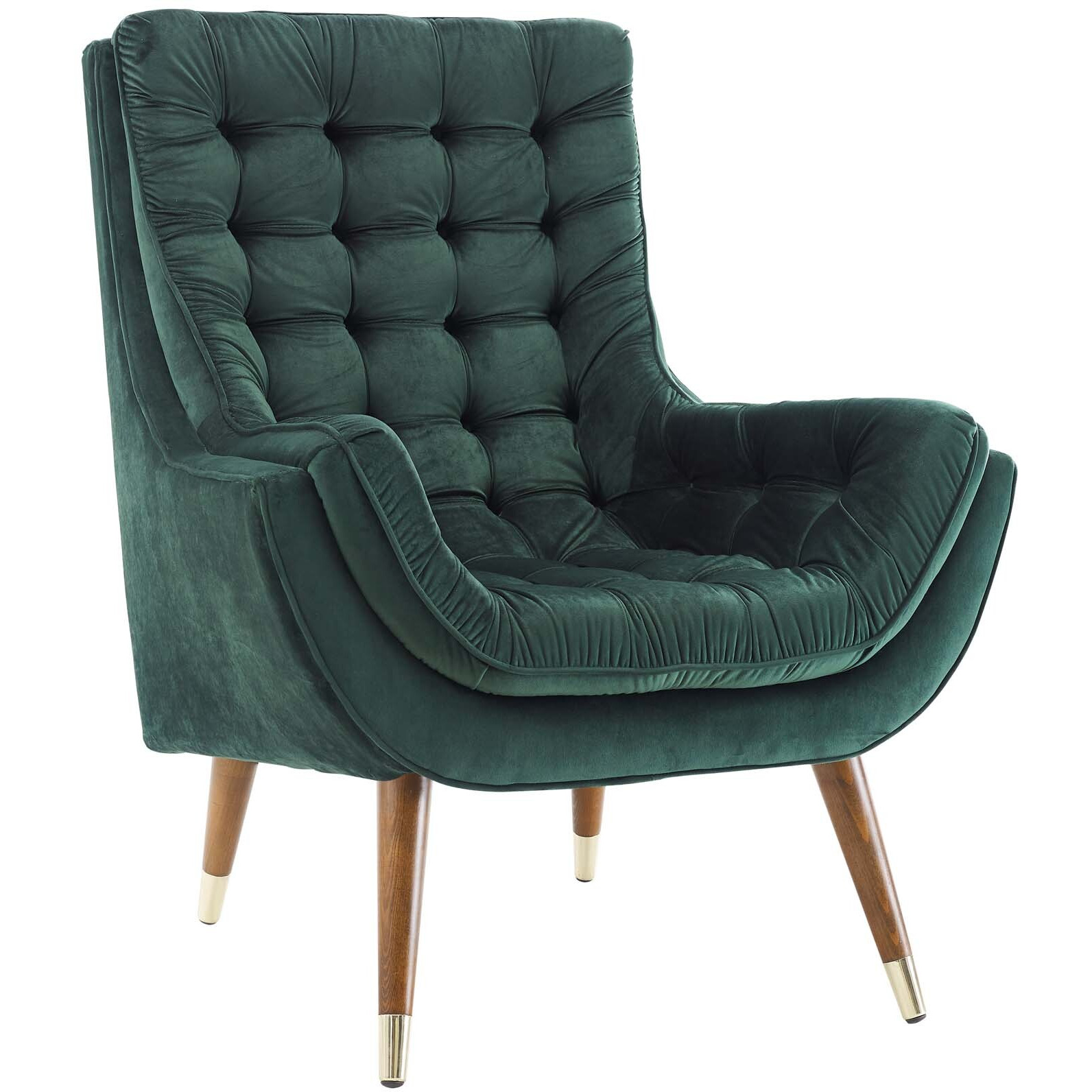 Suggest Button Tufted Upholstered Velvet Lounge Chair - Green