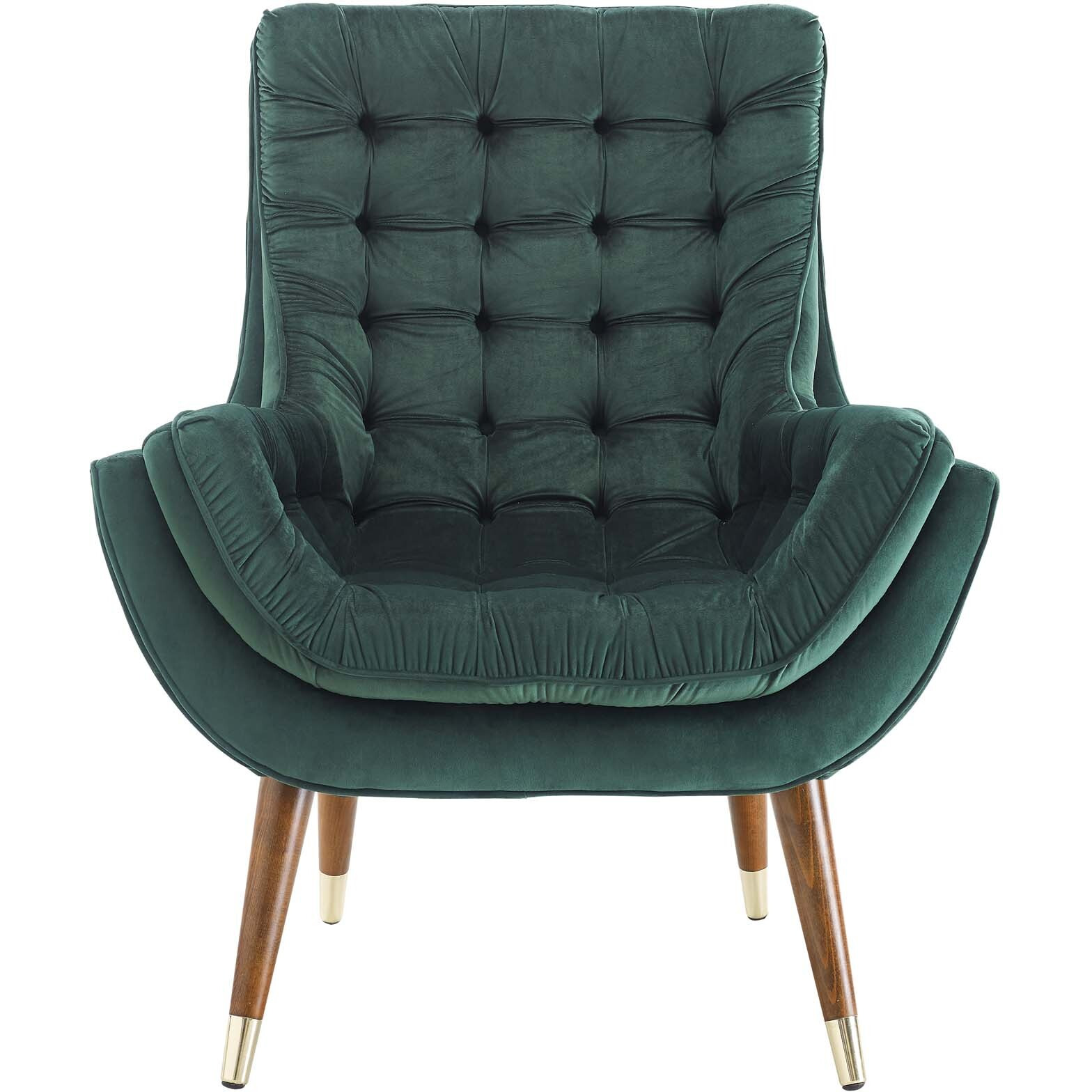 Suggest Button Tufted Upholstered Velvet Lounge Chair - Green