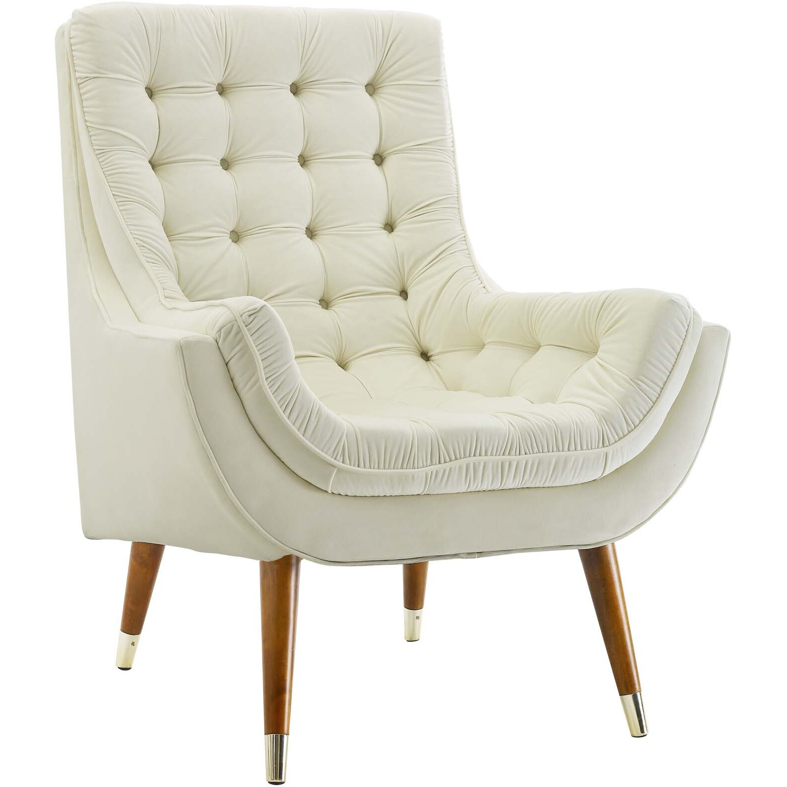 Suggest Button Tufted Upholstered Velvet Lounge Chair - Ivory