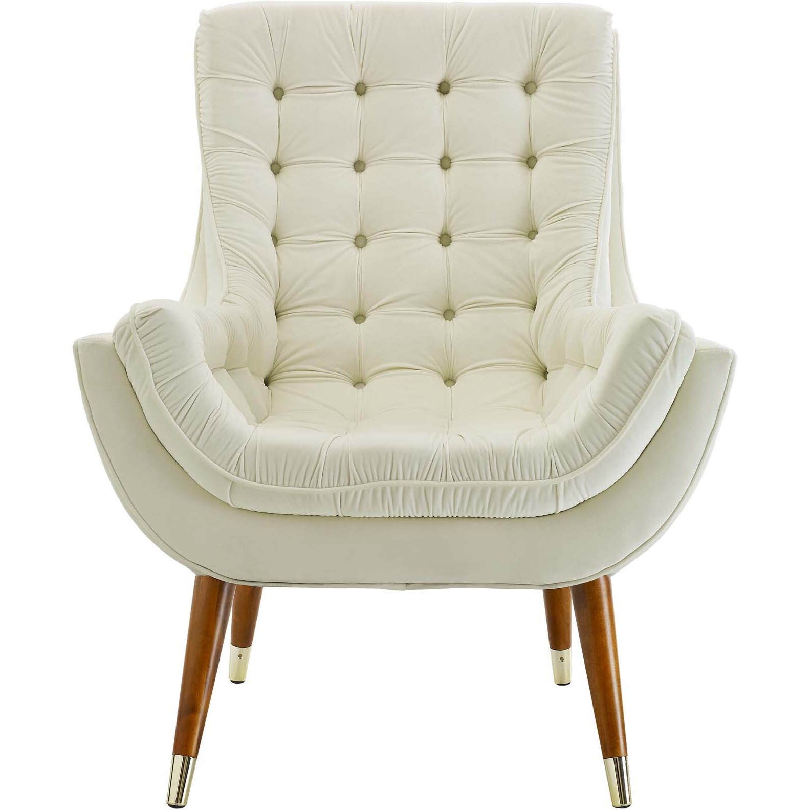 Suggest Button Tufted Upholstered Velvet Lounge Chair - Ivory