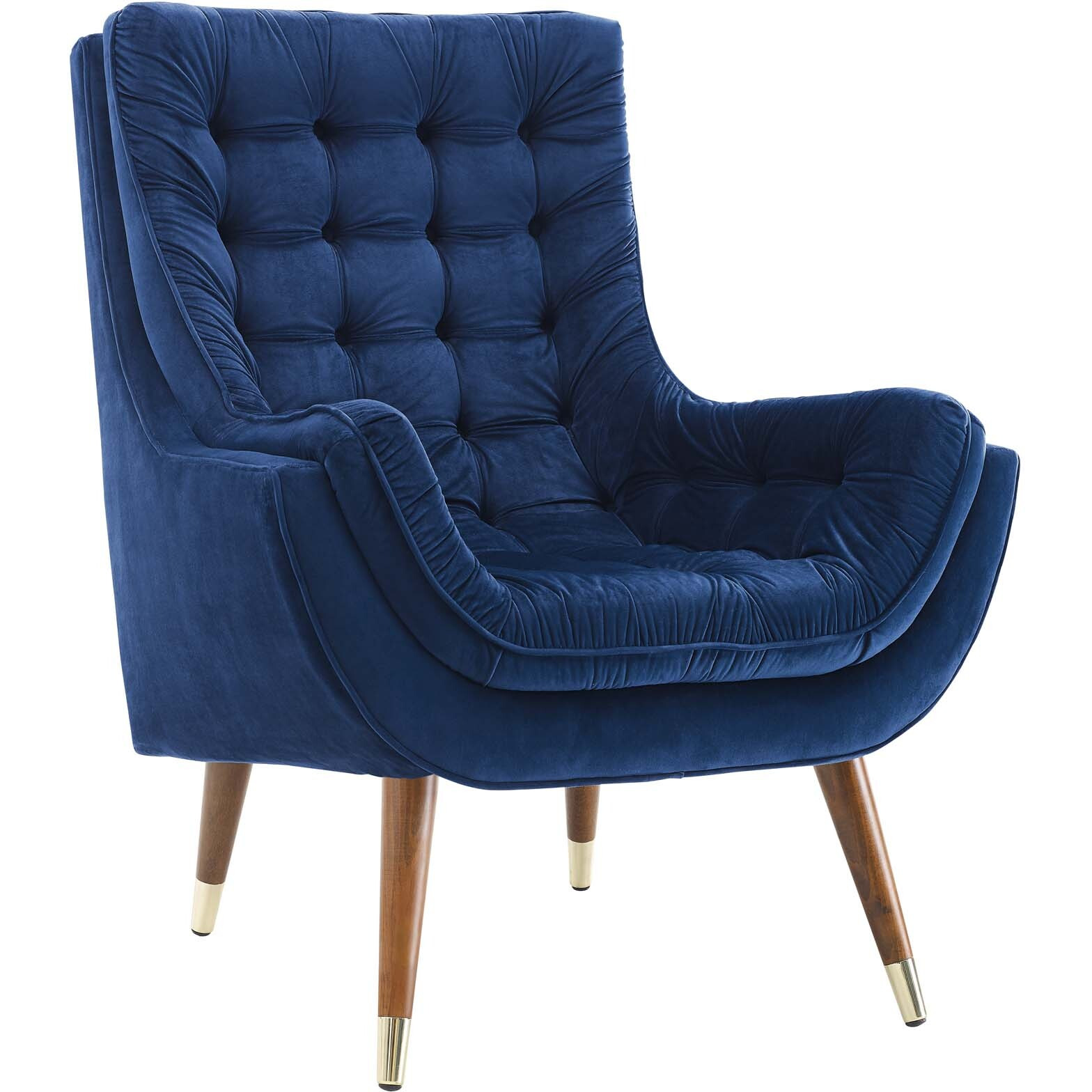 Suggest Button Tufted Upholstered Velvet Lounge Chair - Navy