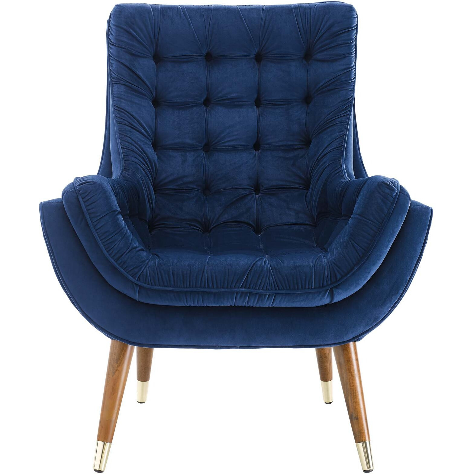 Suggest Button Tufted Upholstered Velvet Lounge Chair - Navy