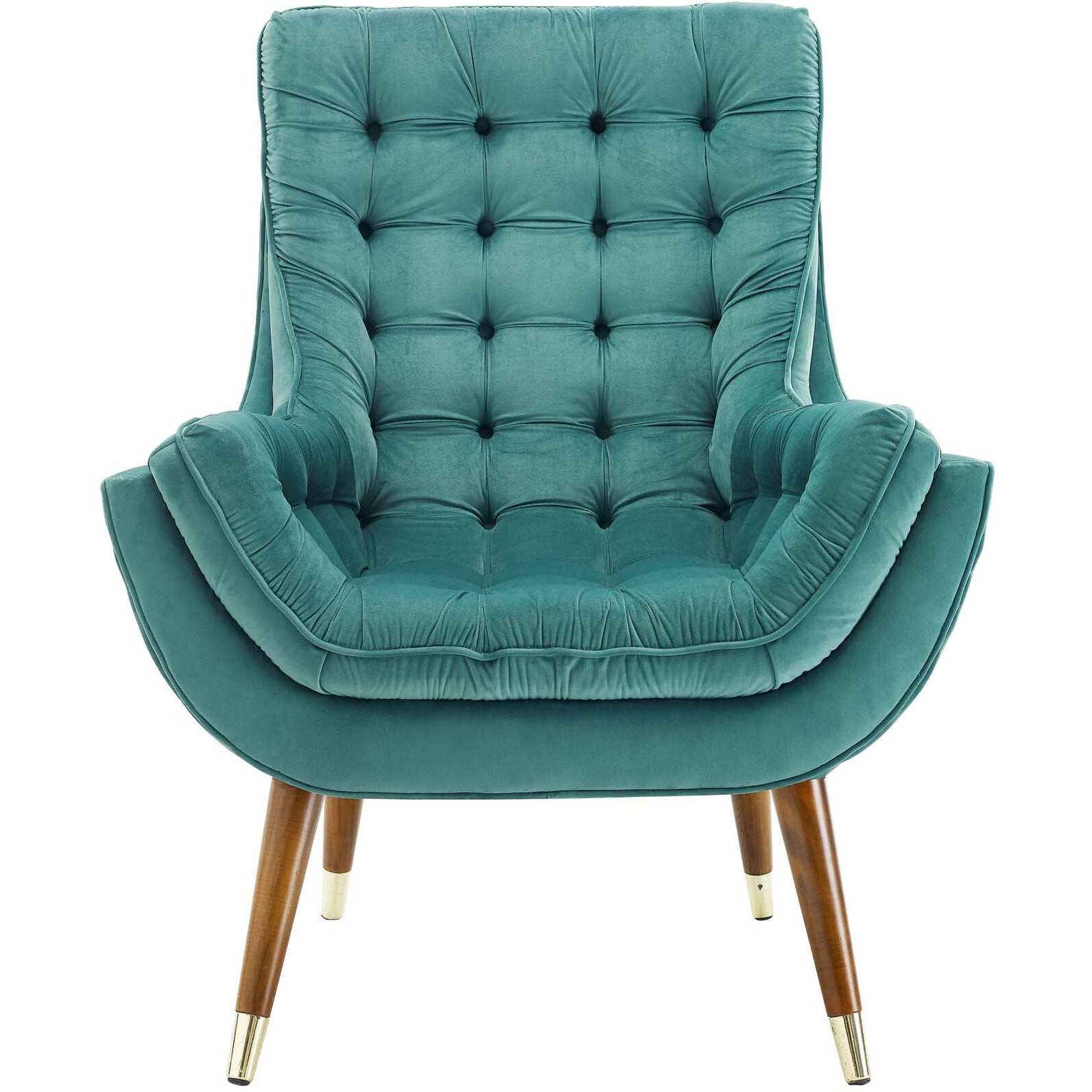 Suggest Button Tufted Upholstered Velvet Lounge Chair - Teal