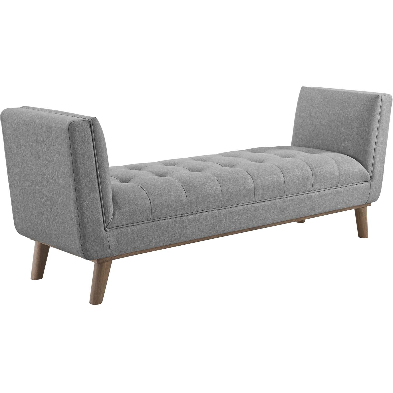 Haven Tufted Button Upholstered Fabric Accent Bench - Light Gray
