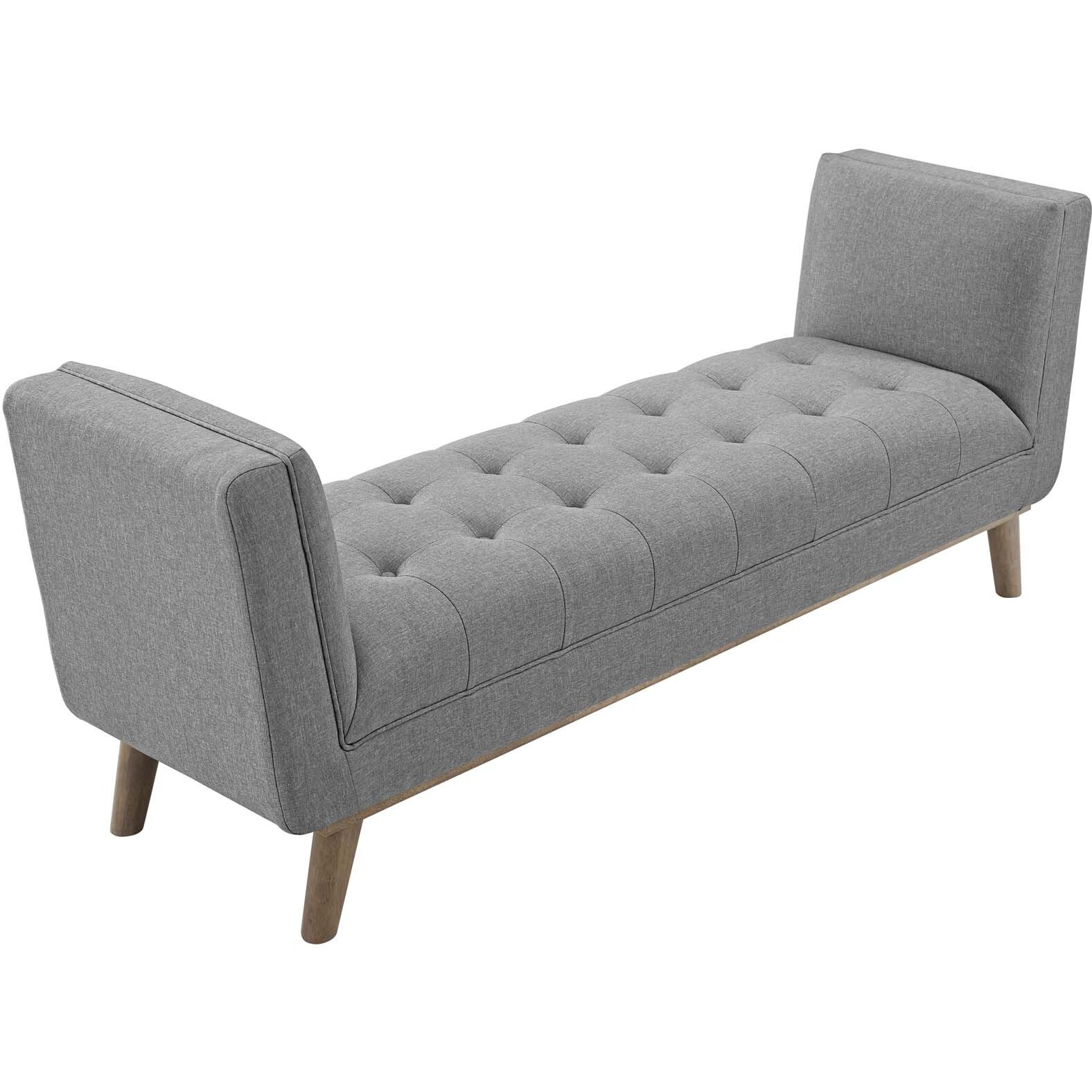 Haven Tufted Button Upholstered Fabric Accent Bench - Light Gray