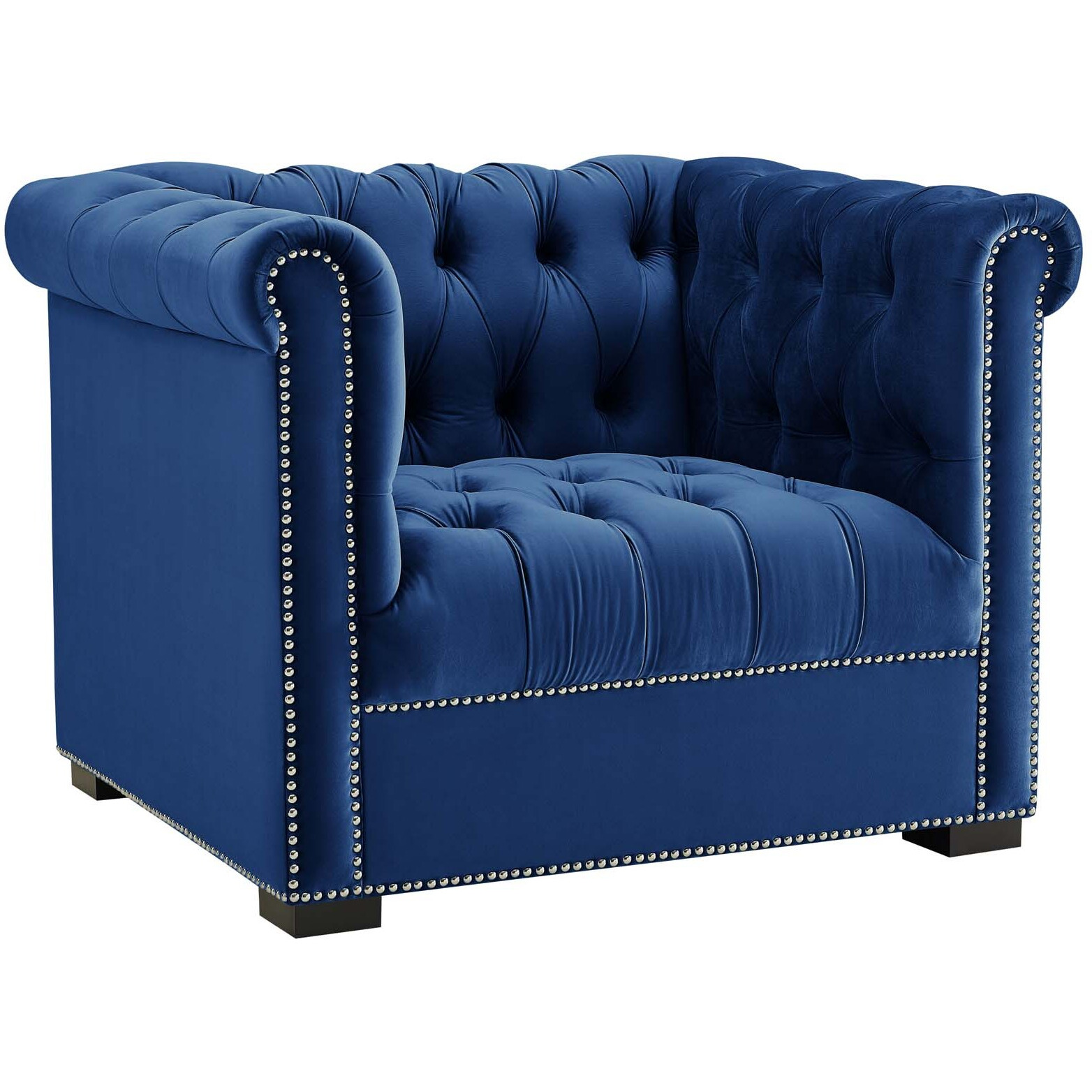 Heritage Upholstered Velvet Armchair - Midnight Blue