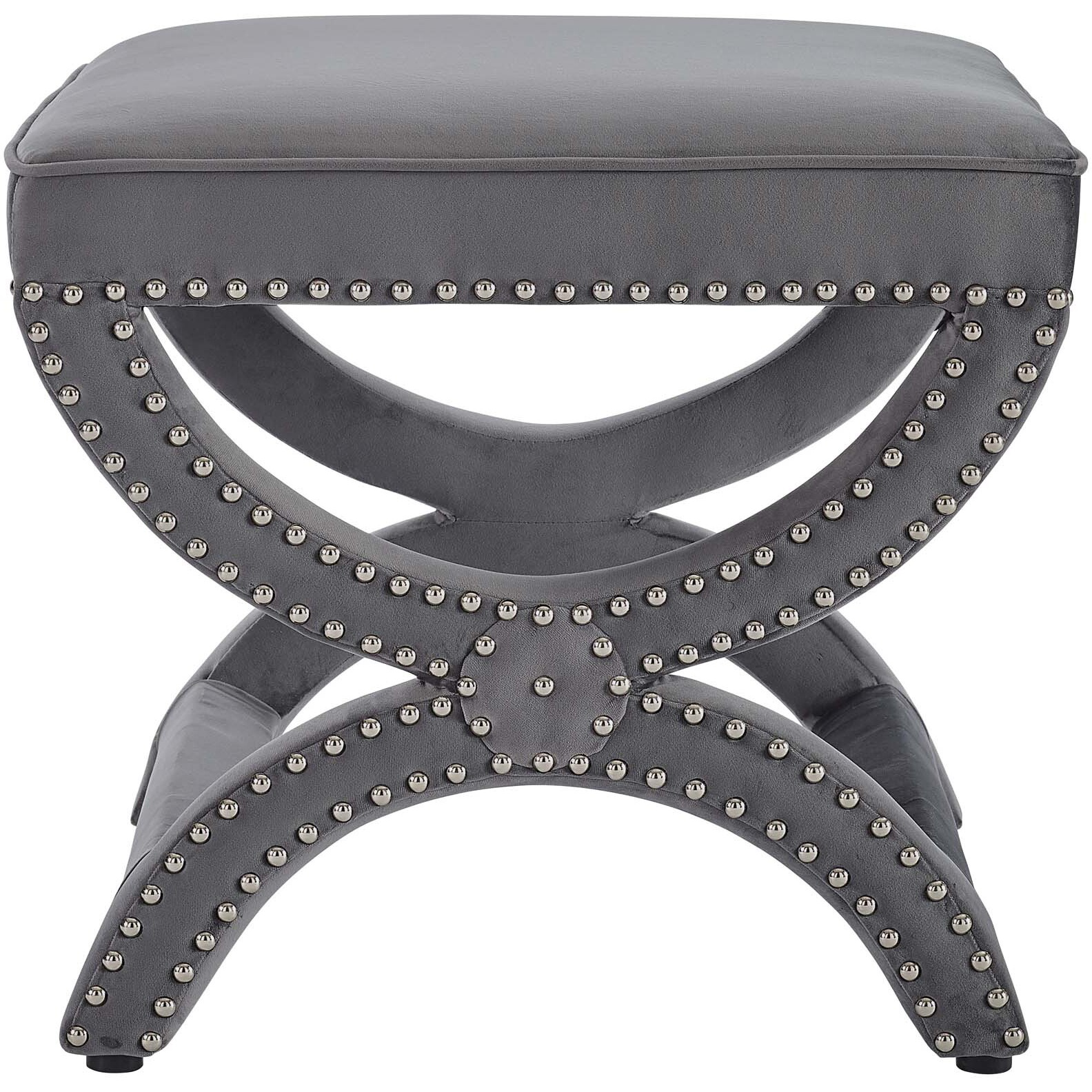 Expound Upholstered Nailhead Trim Velvet Ottoman - Gray