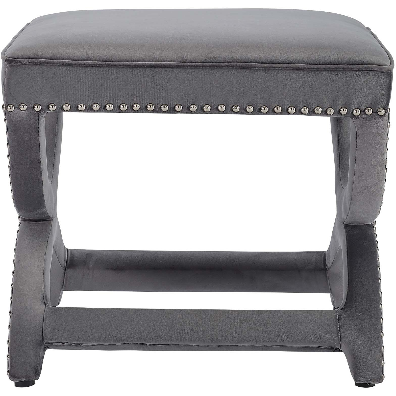 Expound Upholstered Nailhead Trim Velvet Ottoman - Gray