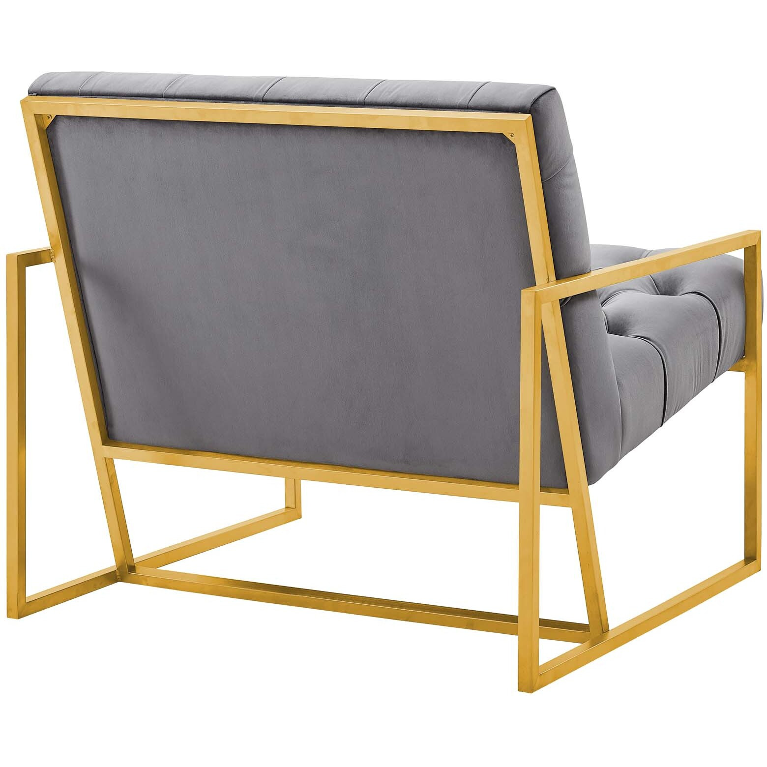 Bequest Gold Stainless Steel Upholstered Velvet Accent Chair - Gray
