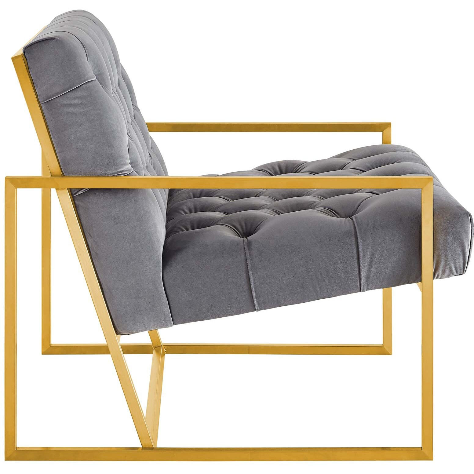 Bequest Gold Stainless Steel Upholstered Velvet Accent Chair - Gray