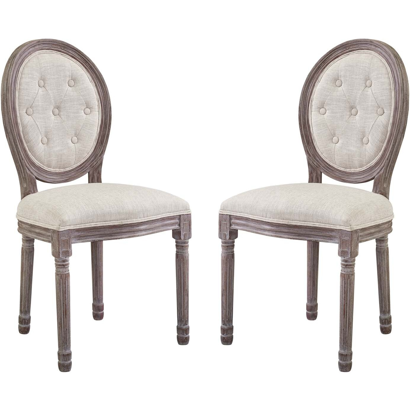 Arise Vintage French Upholstered Fabric Dining Side Chair Set of 2 - Beige
