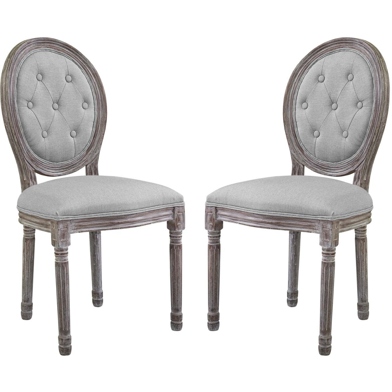 Arise Vintage French Upholstered Fabric Dining Side Chair Set of 2 - Light Gray