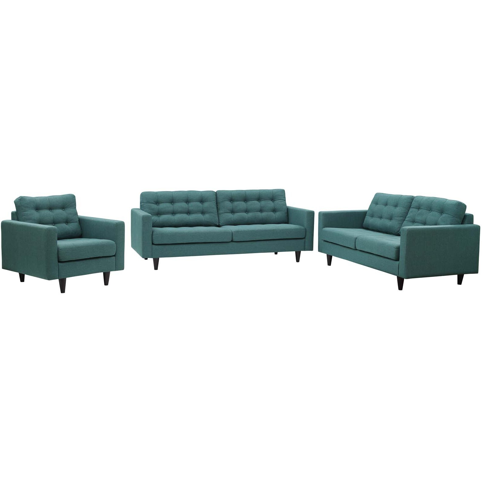 Empress Sofa, Loveseat and Armchair Set of 3 - Teal