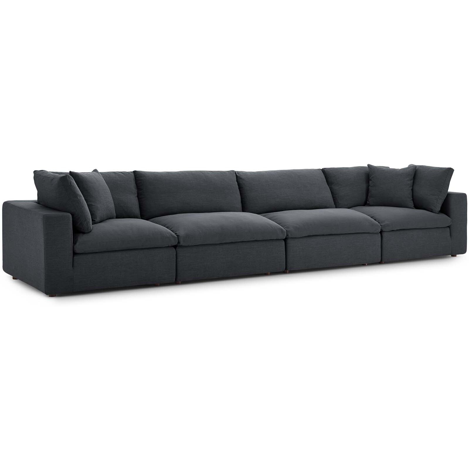 Commix Down Filled Overstuffed 4 Piece Sectional Sofa Set - Gray