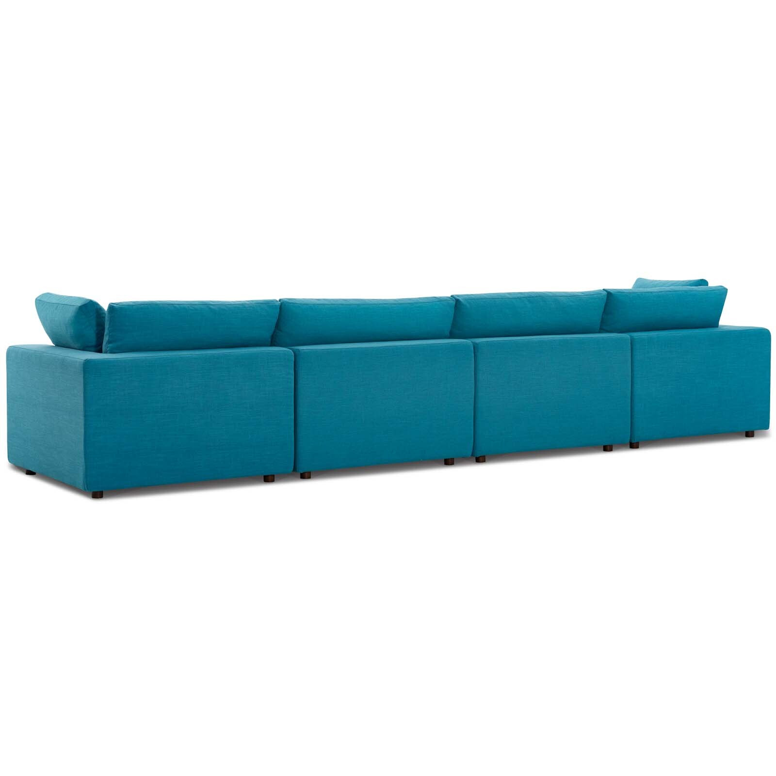 Commix Down Filled Overstuffed 4 Piece Sectional Sofa Set - Teal