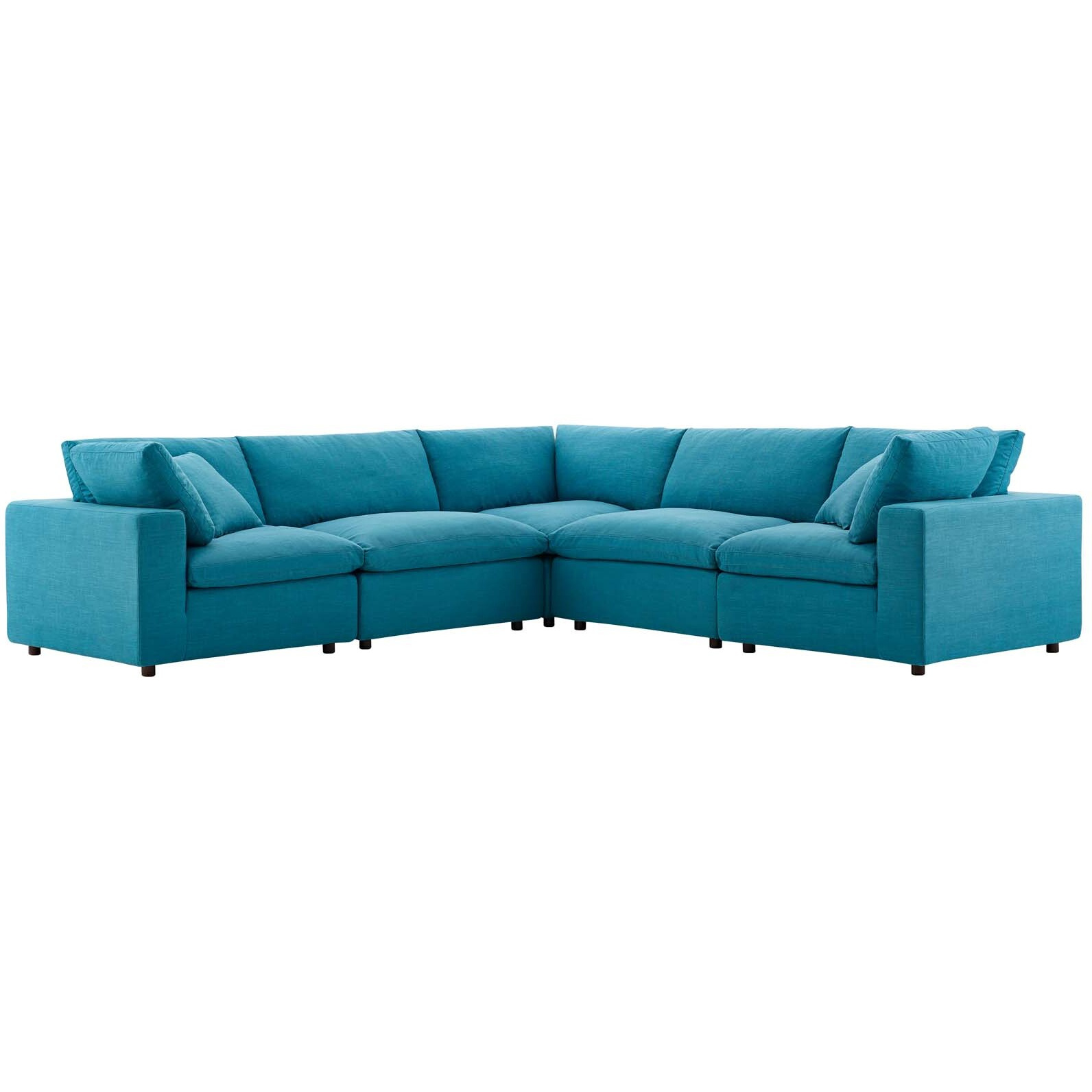 Commix Down Filled Overstuffed 5 Piece Sectional Sofa Set - Teal