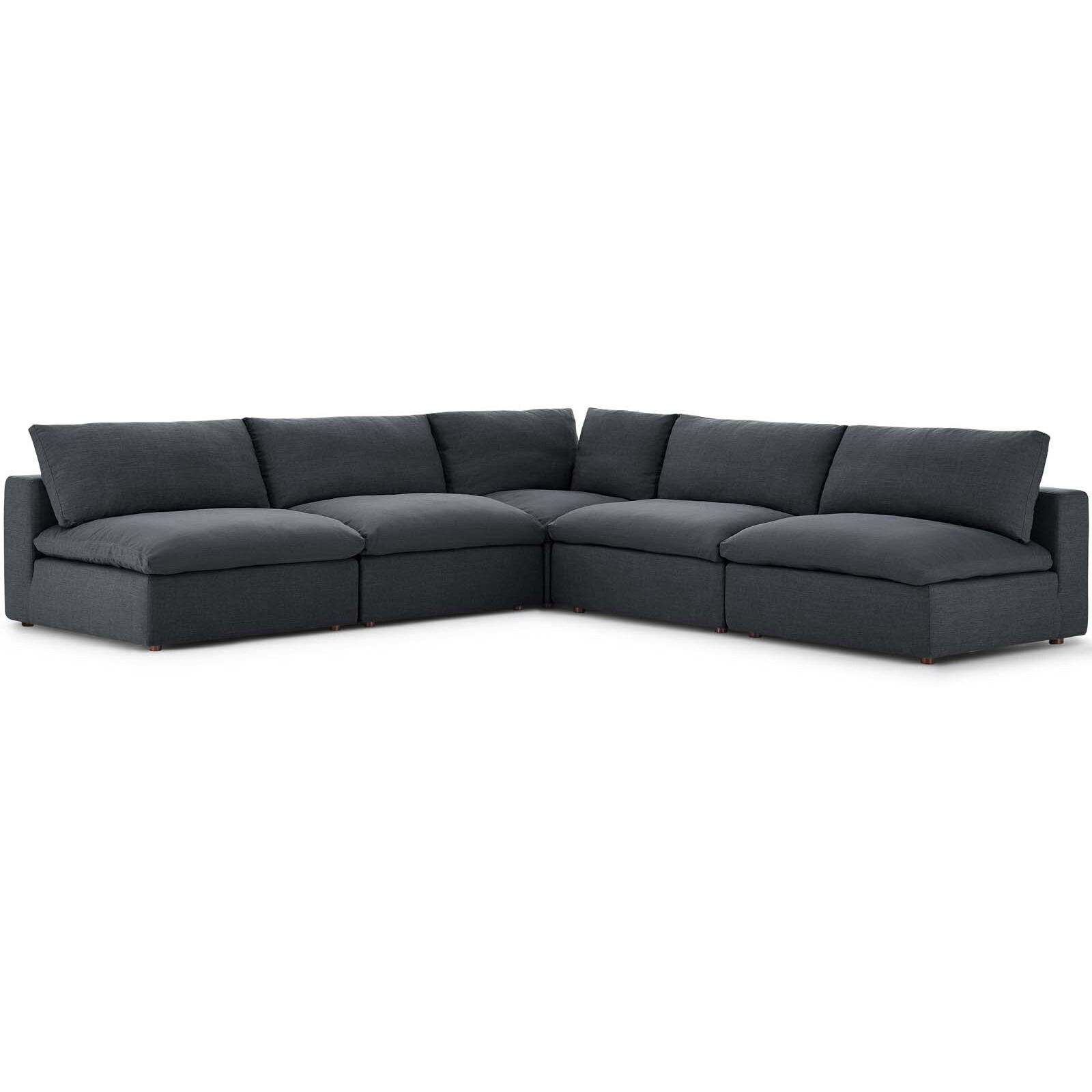 Commix Down Filled Overstuffed 5 Piece Sectional Sofa Set - Gray