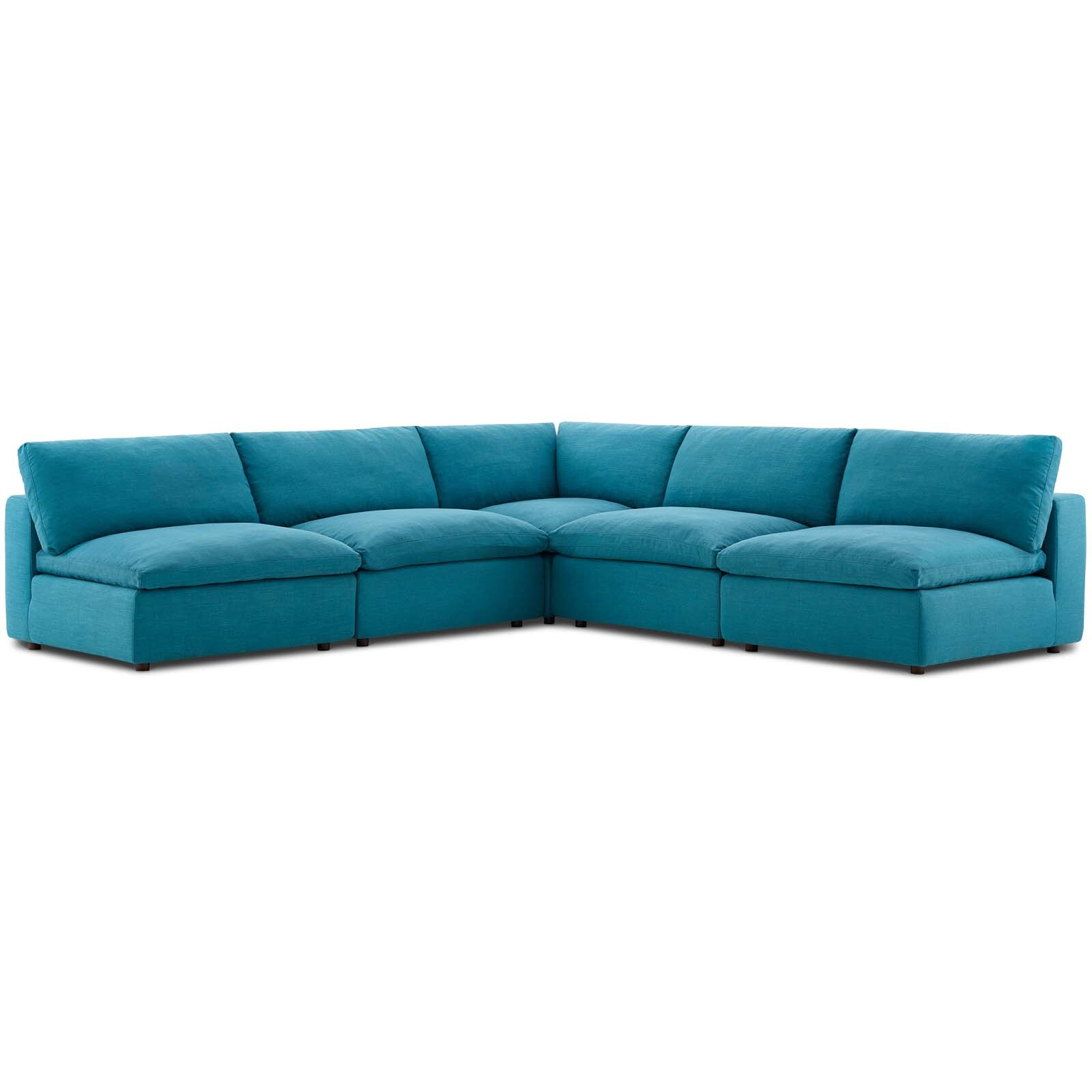 Commix Down Filled Overstuffed 5 Piece Sectional Sofa Set - Teal