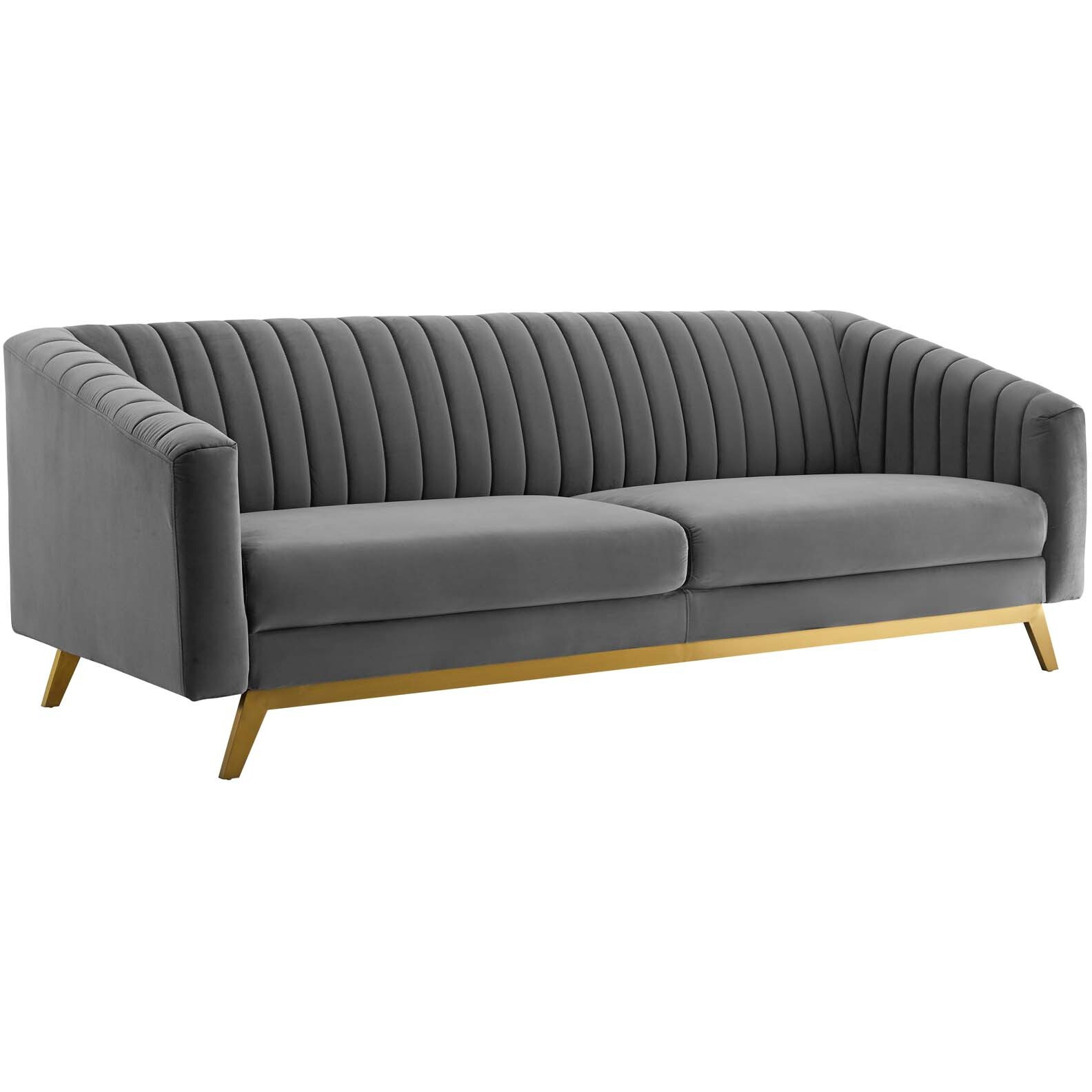 Valiant Vertical Channel Tufted Performance Velvet Loveseat - Gray