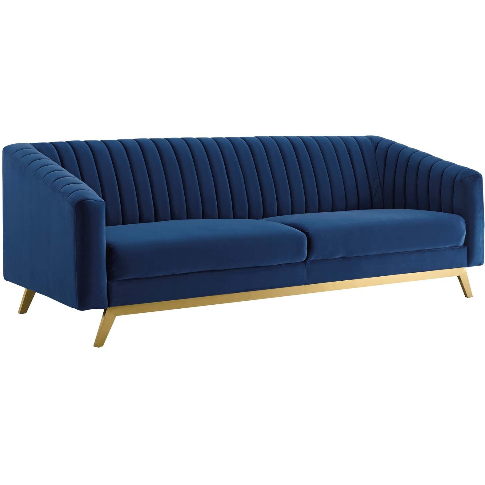 Valiant Vertical Channel Tufted Performance Velvet Loveseat - Navy