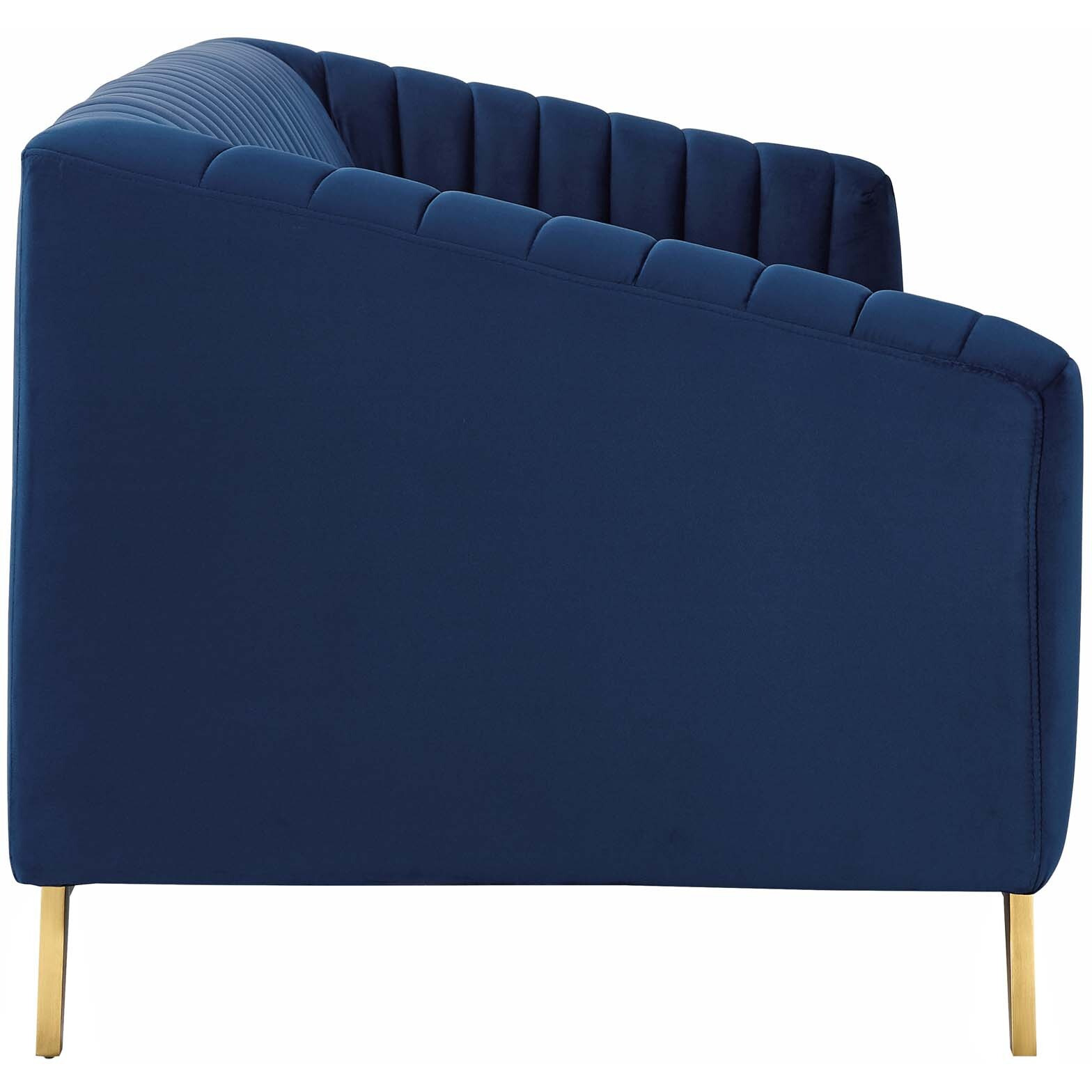 Valiant Vertical Channel Tufted Performance Velvet Loveseat - Navy