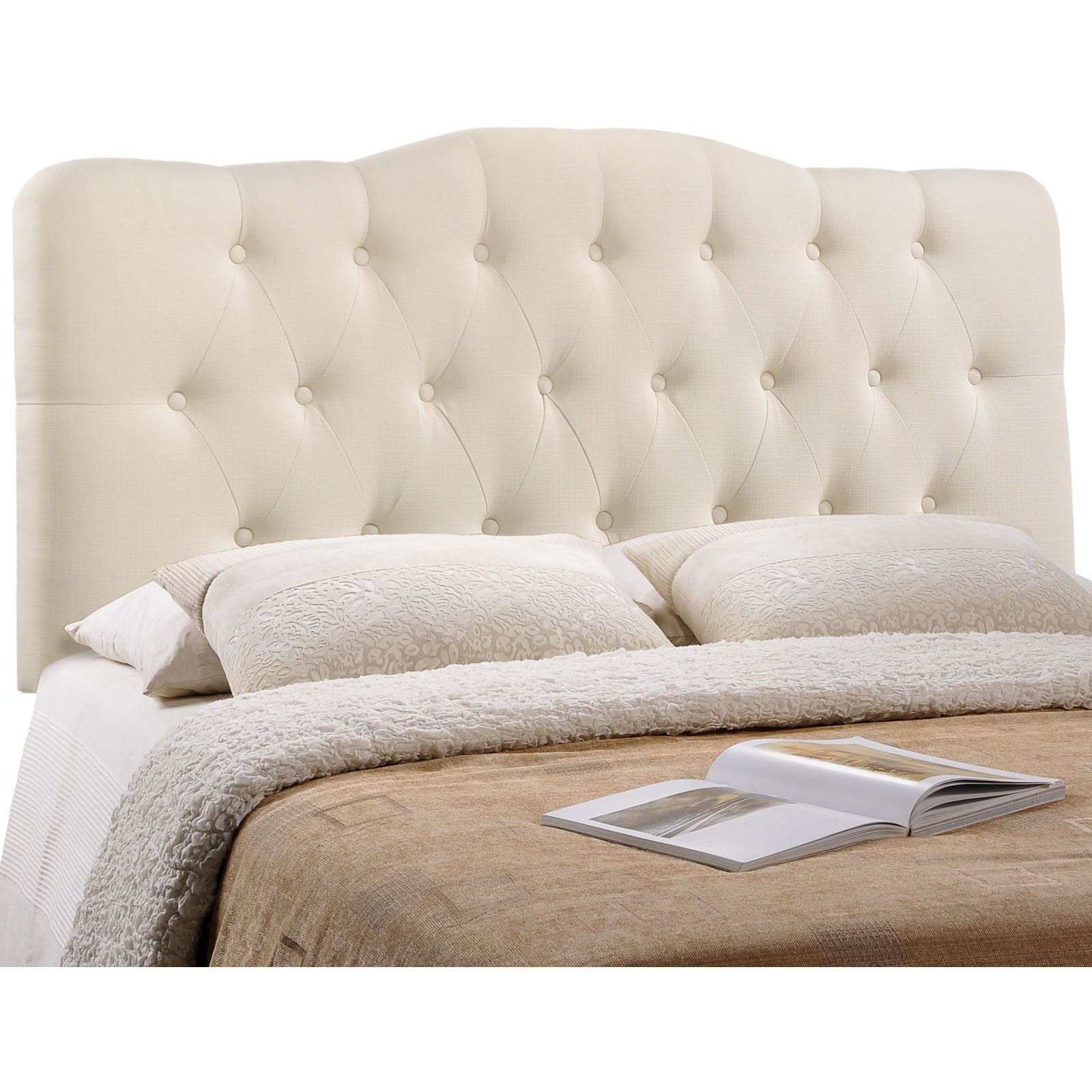 Annabel Full Upholstered Fabric Headboard - Ivory