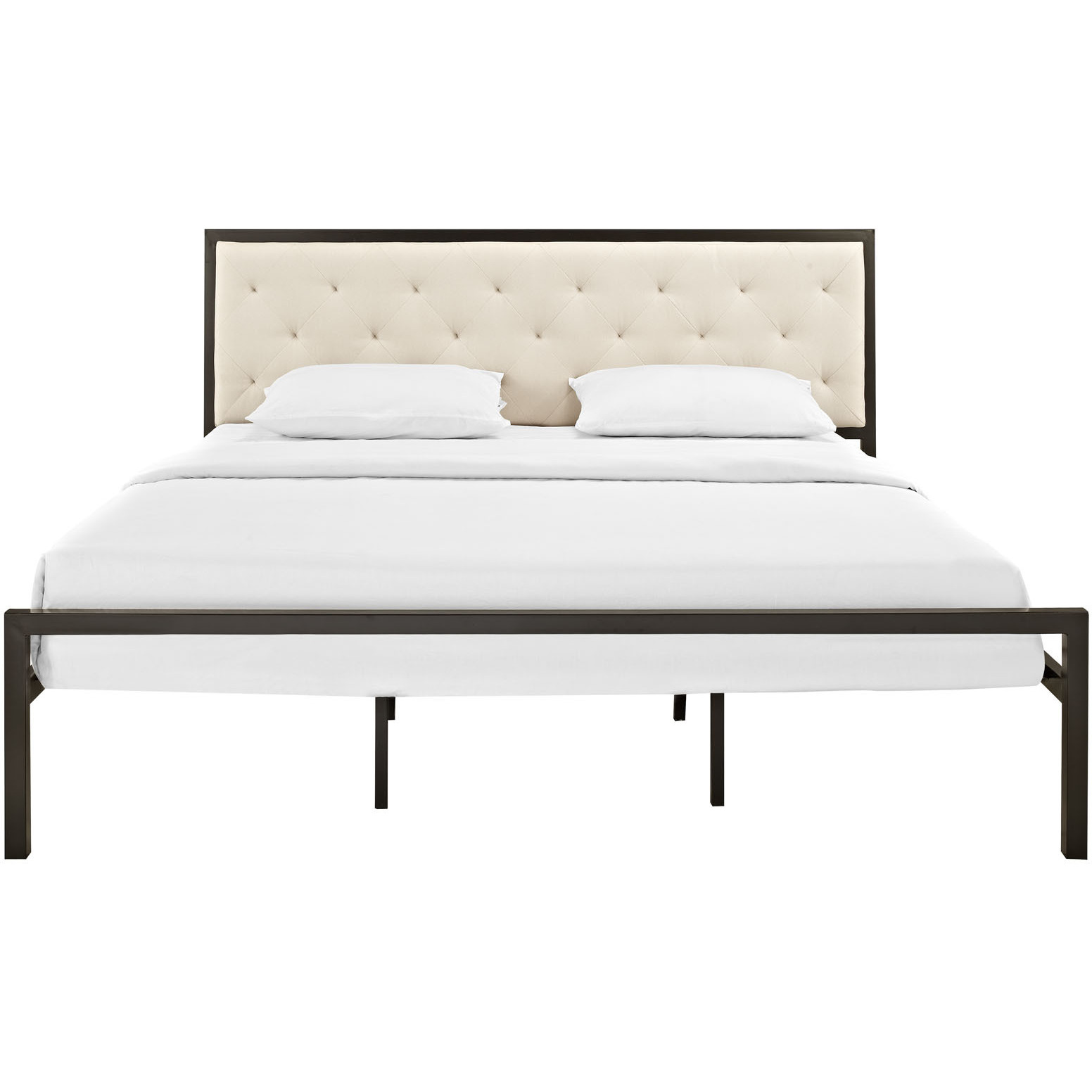 Mia King Fabric Bed - Brown Beige