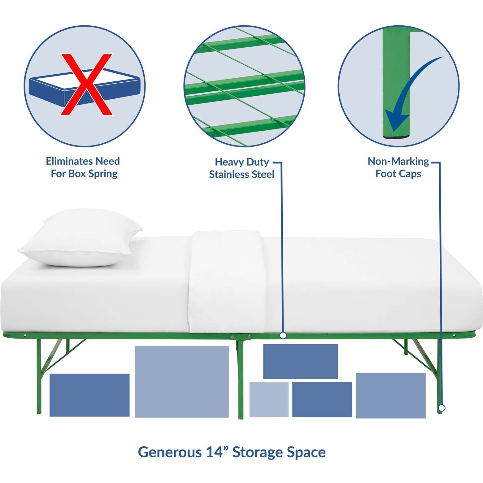 Horizon Twin Stainless Steel Bed Frame - Green