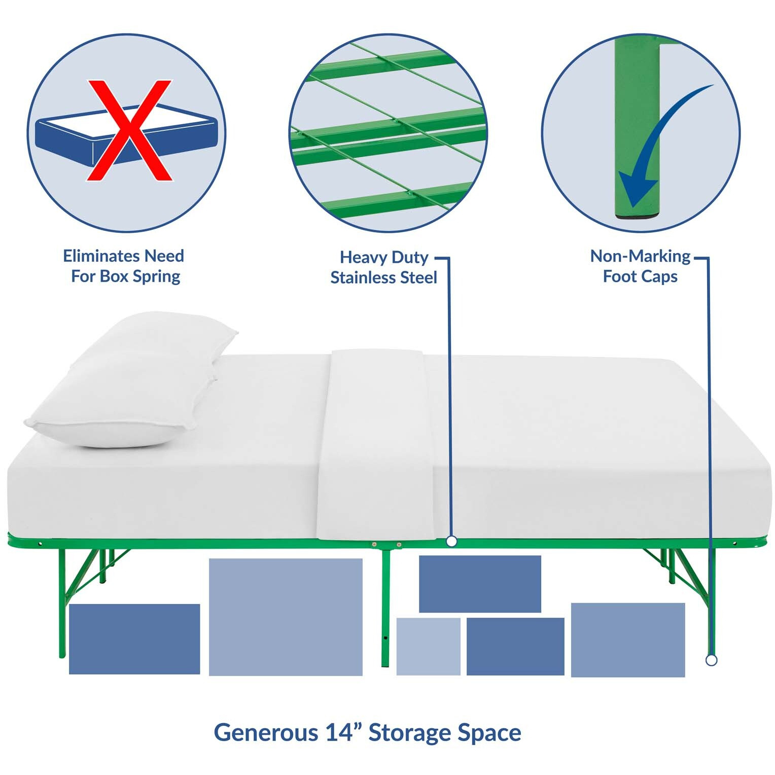 Horizon Full Stainless Steel Bed Frame - Green