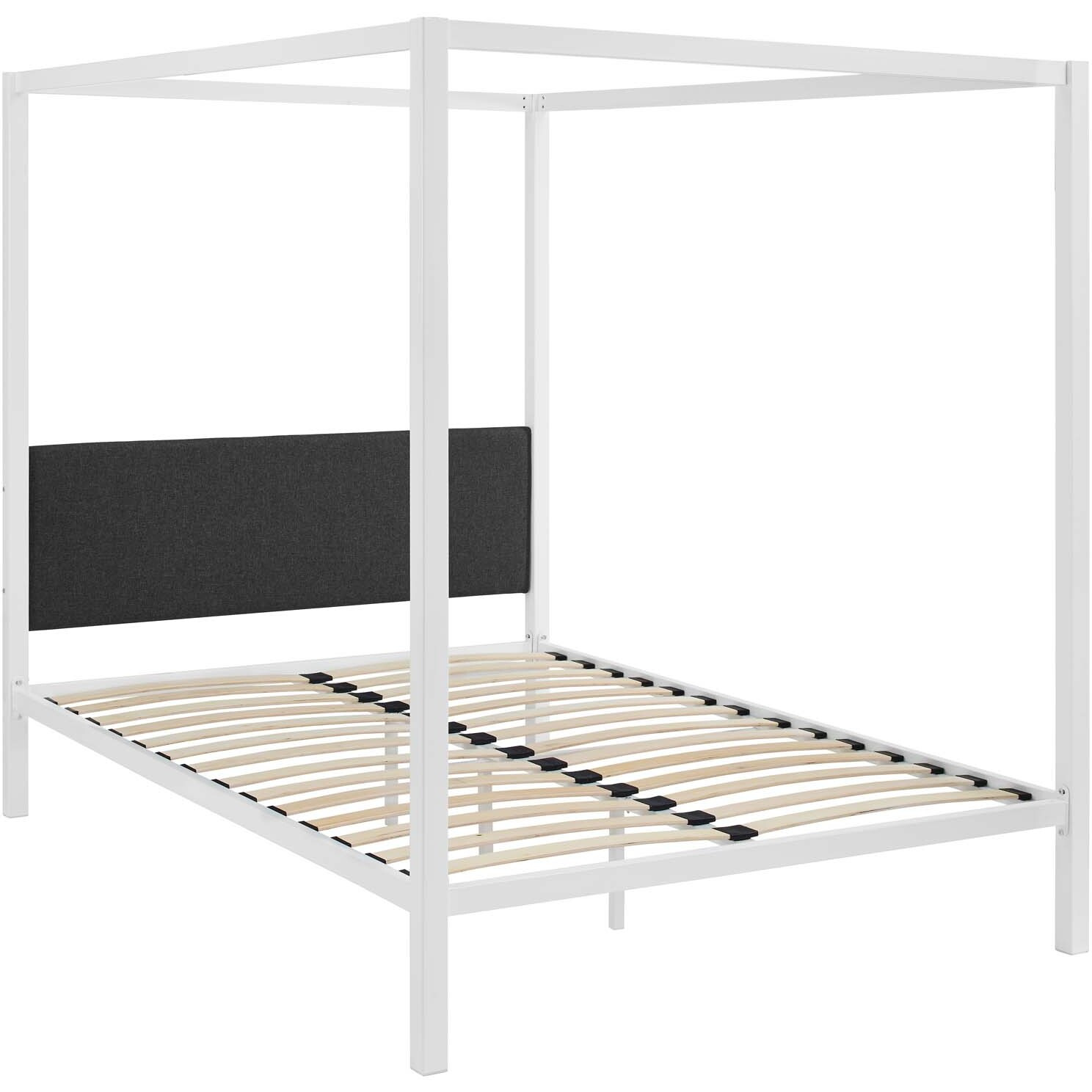 Raina Queen Canopy Bed Frame - White Gray