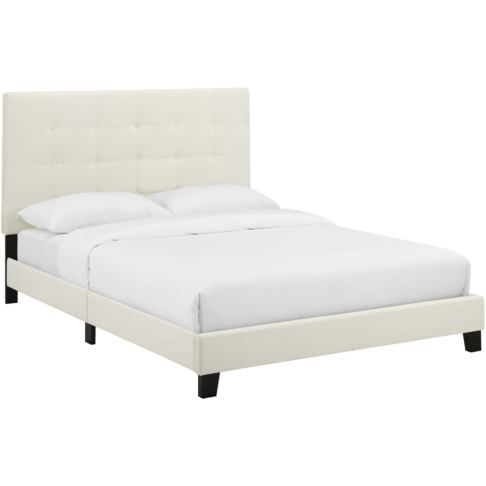 Melanie Full Tufted Button Upholstered Performance Velvet Platform Bed - Ivory