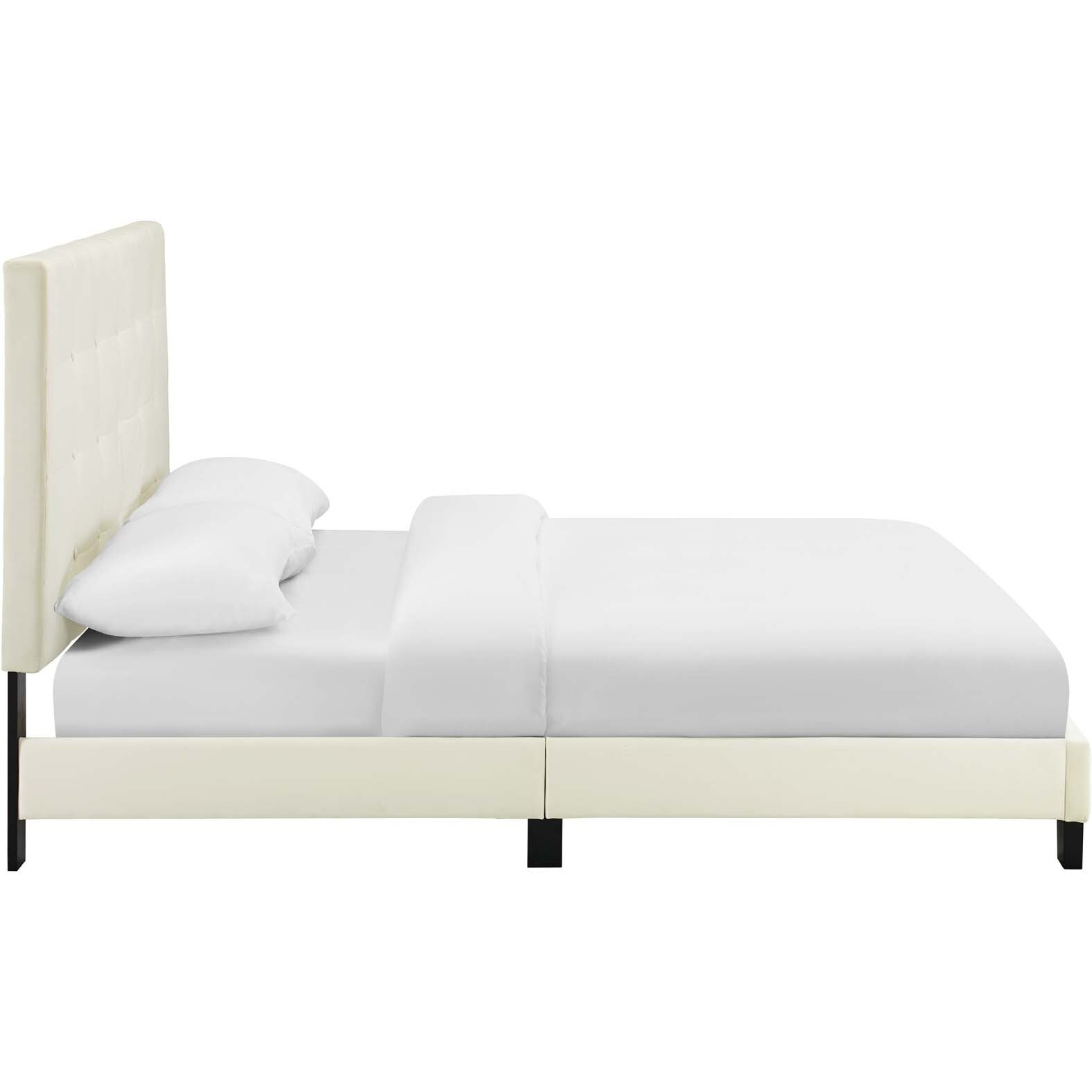 Melanie Full Tufted Button Upholstered Performance Velvet Platform Bed - Ivory