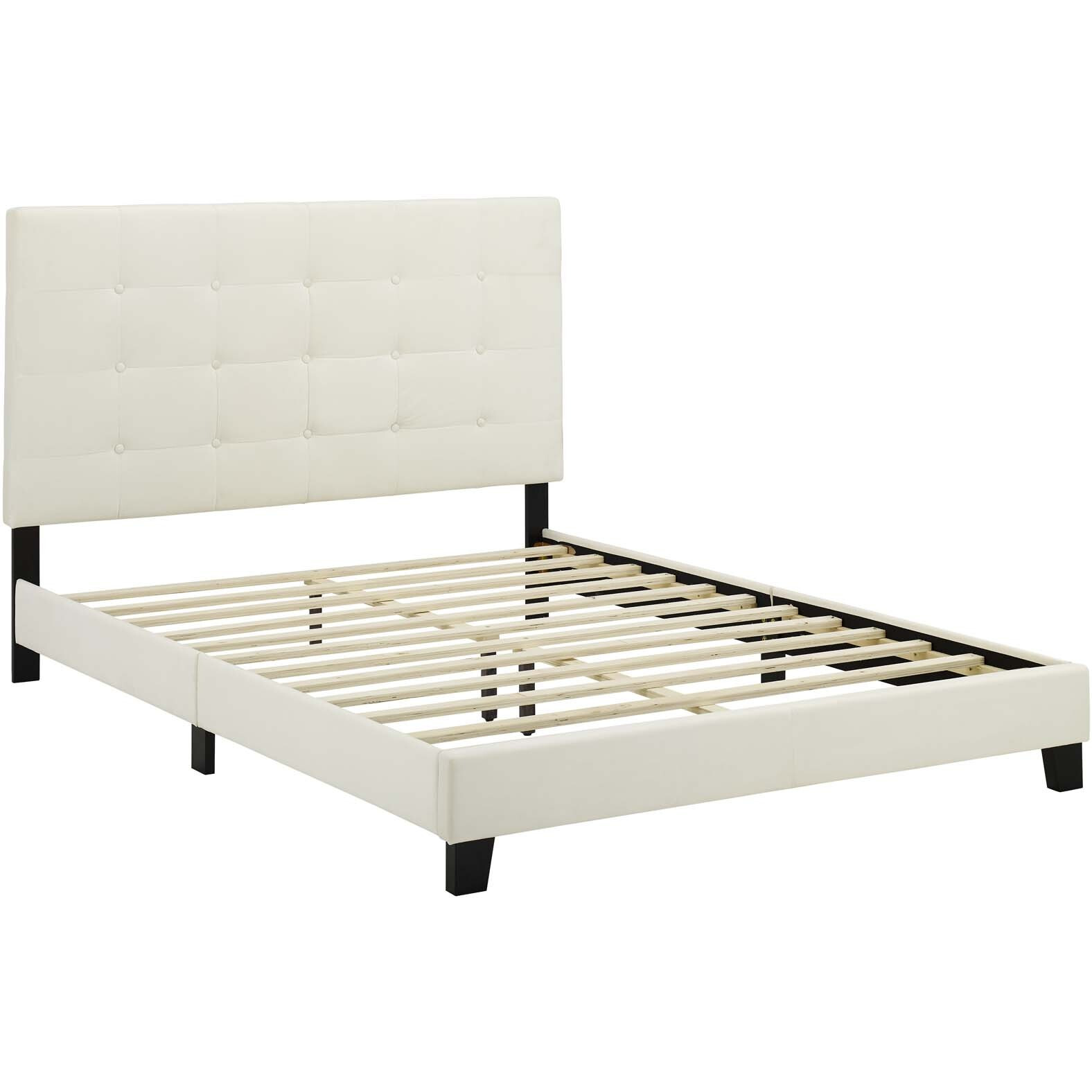 Melanie Full Tufted Button Upholstered Performance Velvet Platform Bed - Ivory