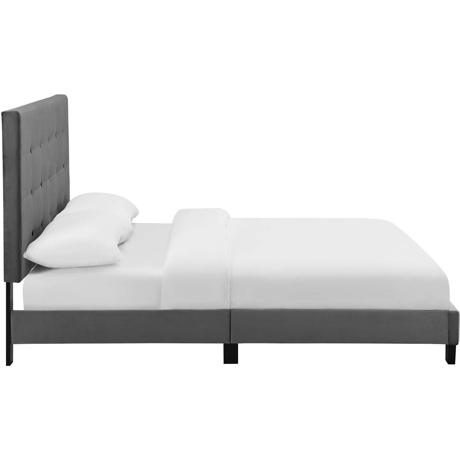 Melanie Queen Tufted Button Upholstered Performance Velvet Platform Bed - Gray