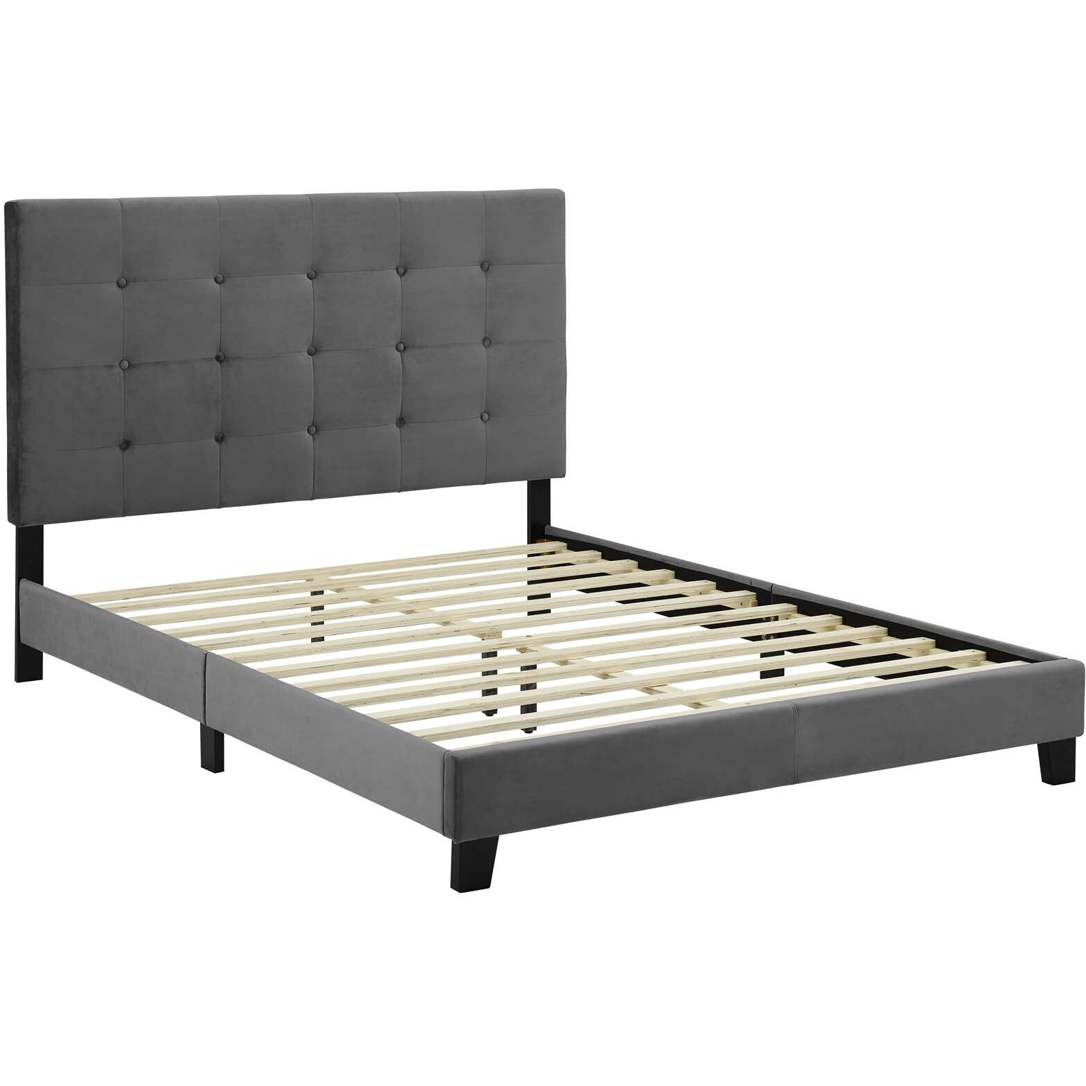 Melanie Queen Tufted Button Upholstered Performance Velvet Platform Bed - Gray