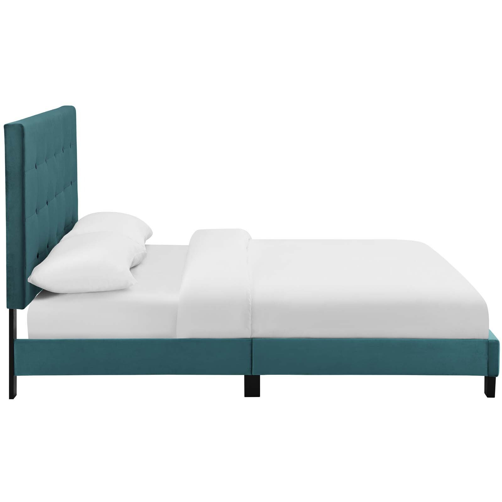 Melanie Queen Tufted Button Upholstered Performance Velvet Platform Bed - Sea Blue