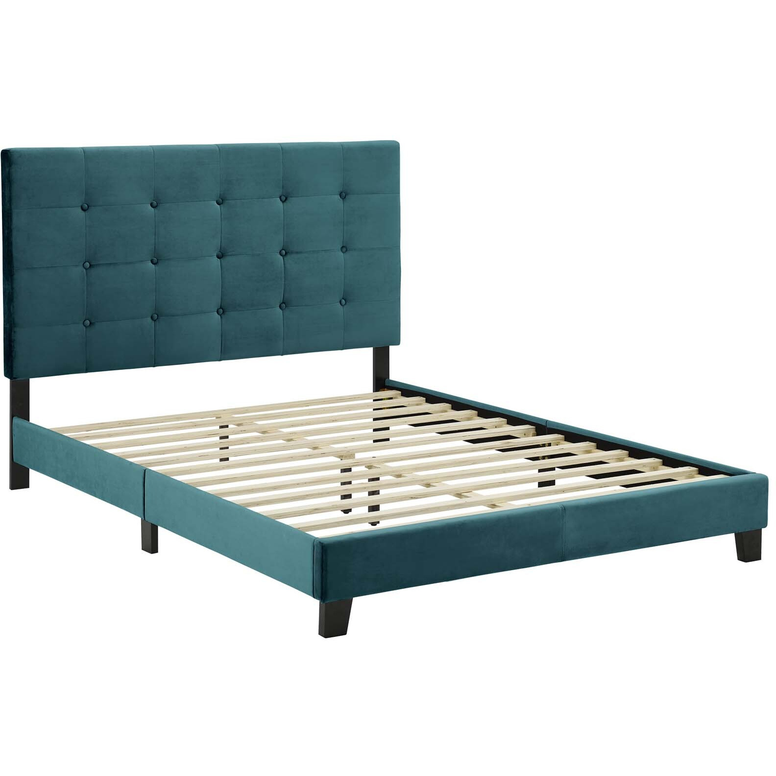 Melanie Queen Tufted Button Upholstered Performance Velvet Platform Bed - Sea Blue