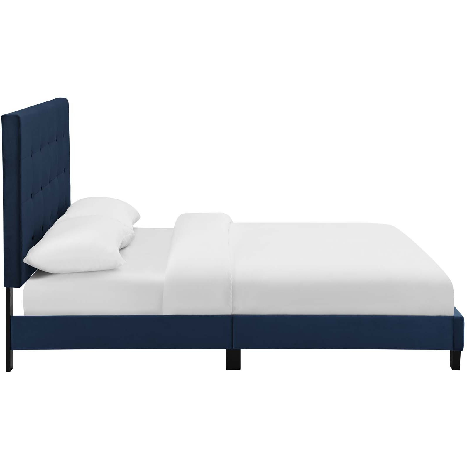 Melanie King Tufted Button Upholstered Performance Velvet Platform Bed - Midnight Blue