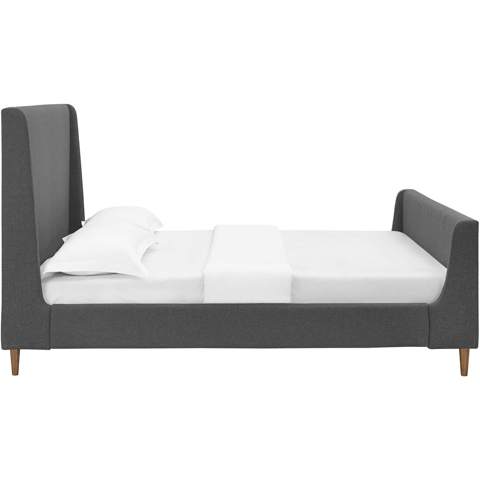 Aubree Queen Upholstered Fabric Sleigh Platform Bed - Gray