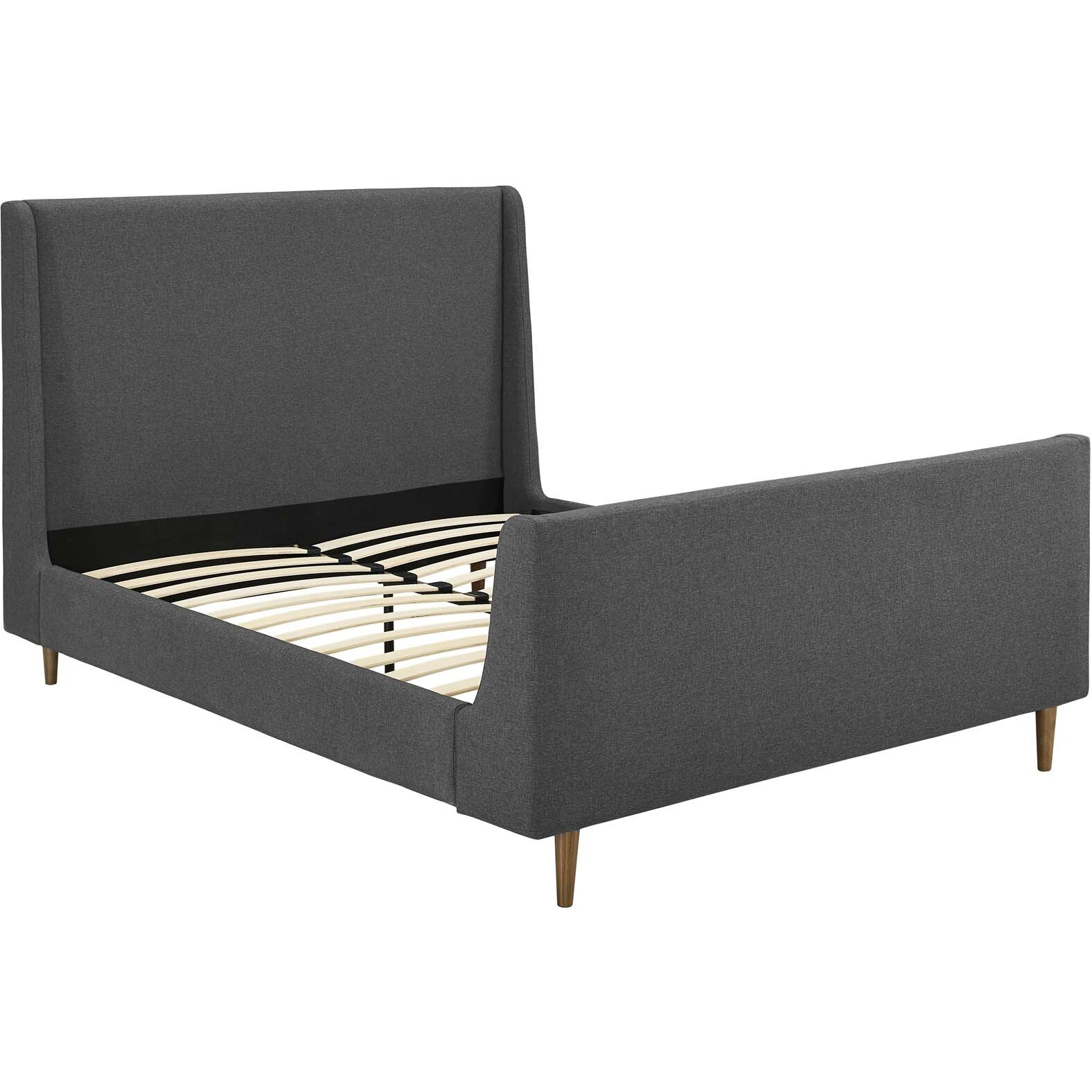Aubree Queen Upholstered Fabric Sleigh Platform Bed - Gray