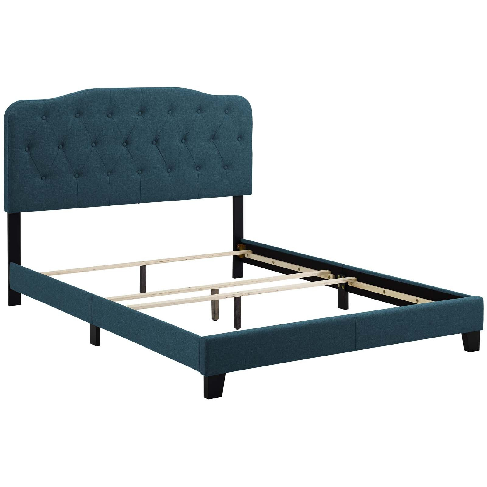 Amelia Queen Upholstered Fabric Bed - Azure