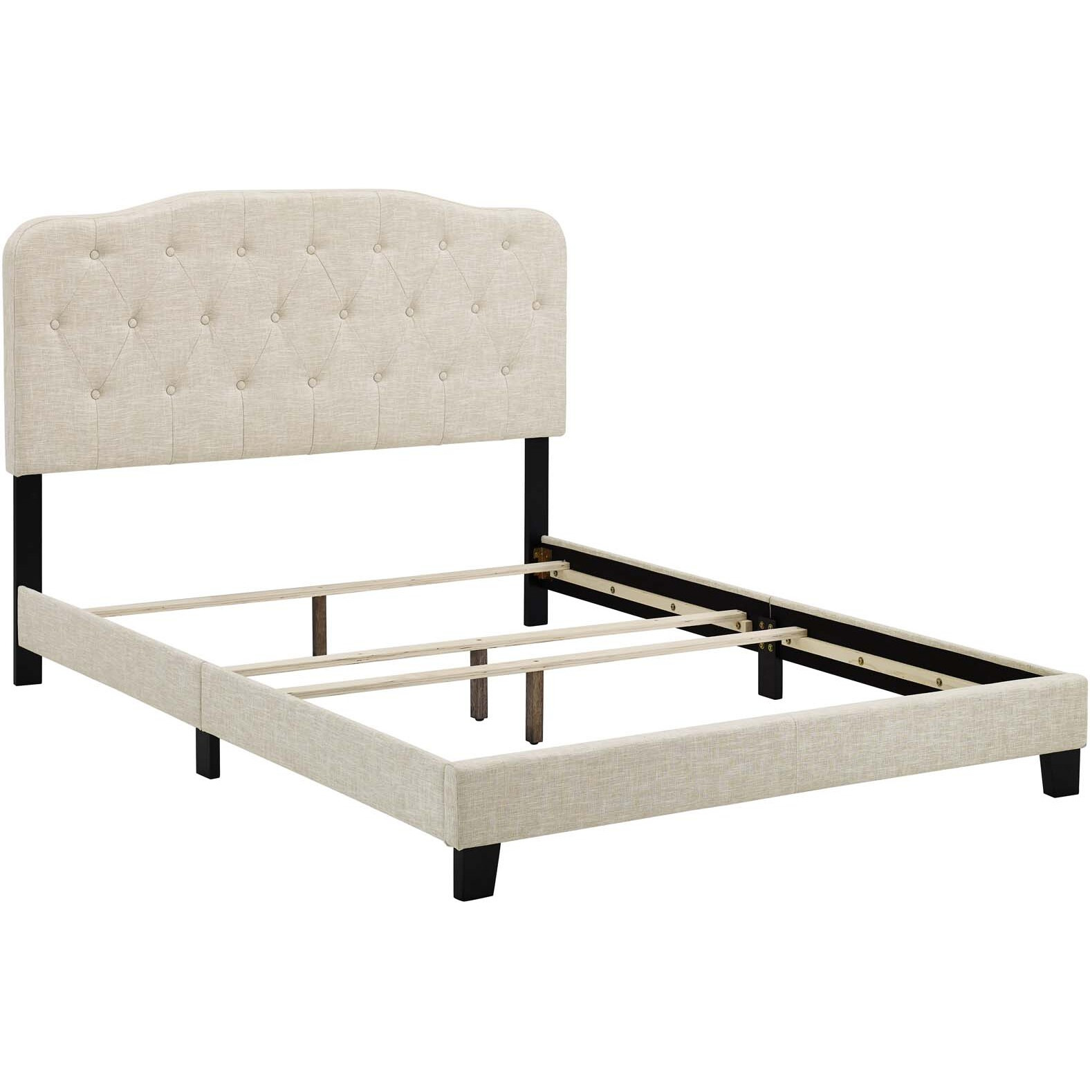 Amelia Queen Upholstered Fabric Bed - Beige