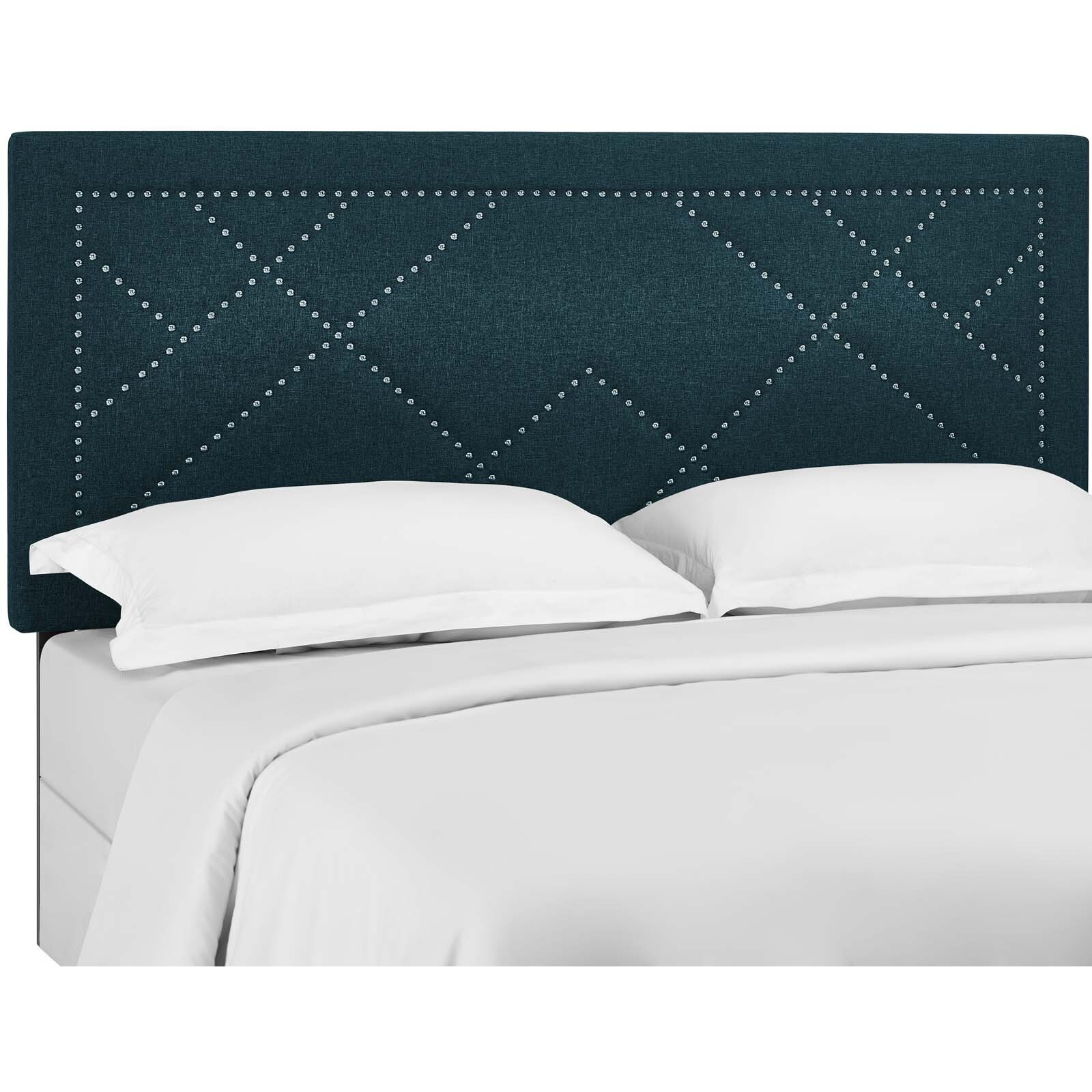 Reese Nailhead Full / Queen Upholstered Linen Fabric Headboard - Azure