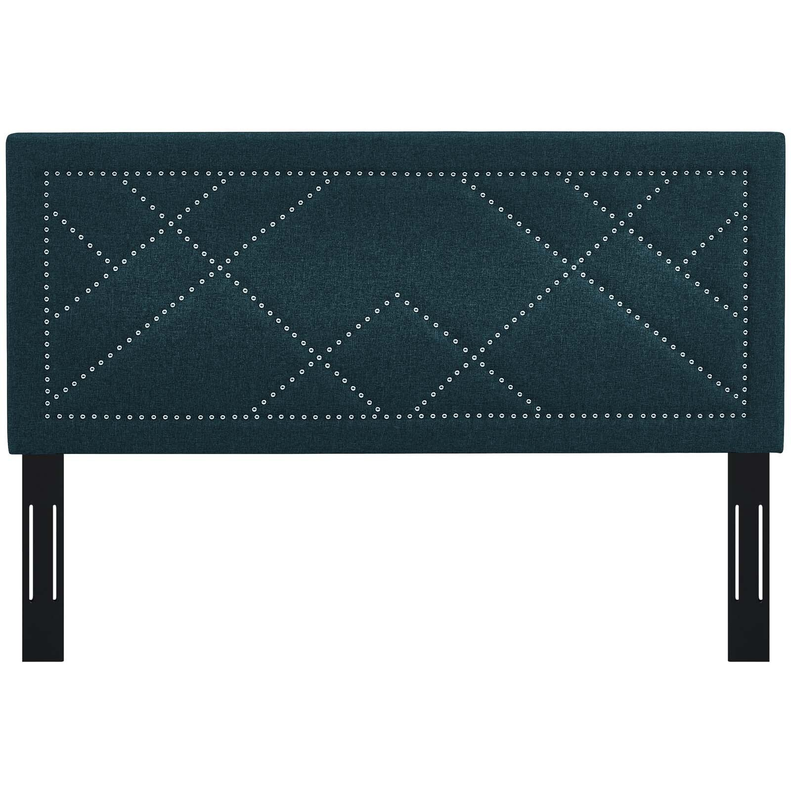 Reese Nailhead Full / Queen Upholstered Linen Fabric Headboard - Azure