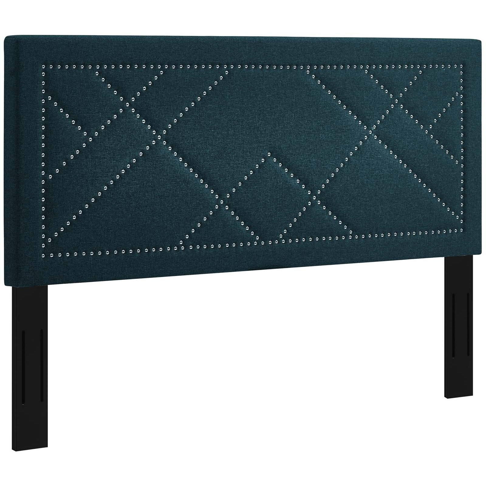 Reese Nailhead Full / Queen Upholstered Linen Fabric Headboard - Azure