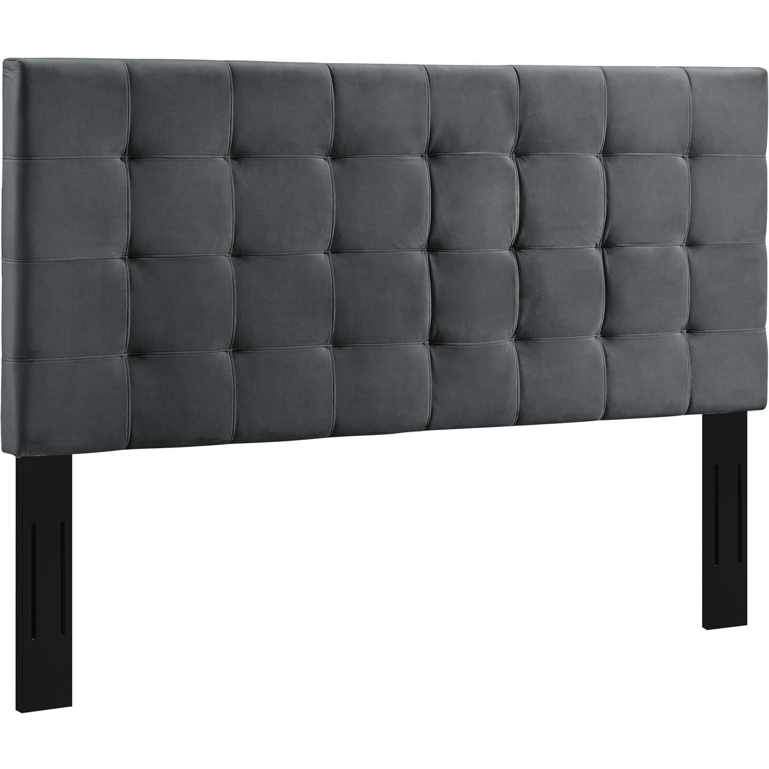 Paisley Tufted Full / Queen Upholstered Performance Velvet Headboard - Gray
